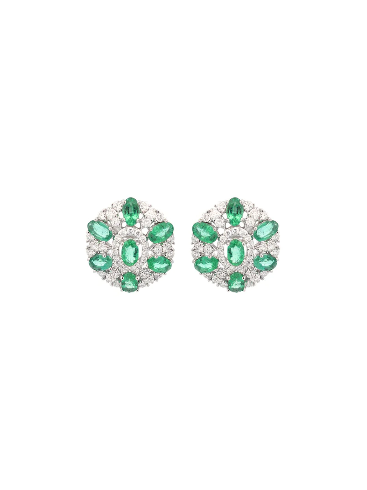 4.33ct Diamond Emerald 18K Gold Cluster Earrings