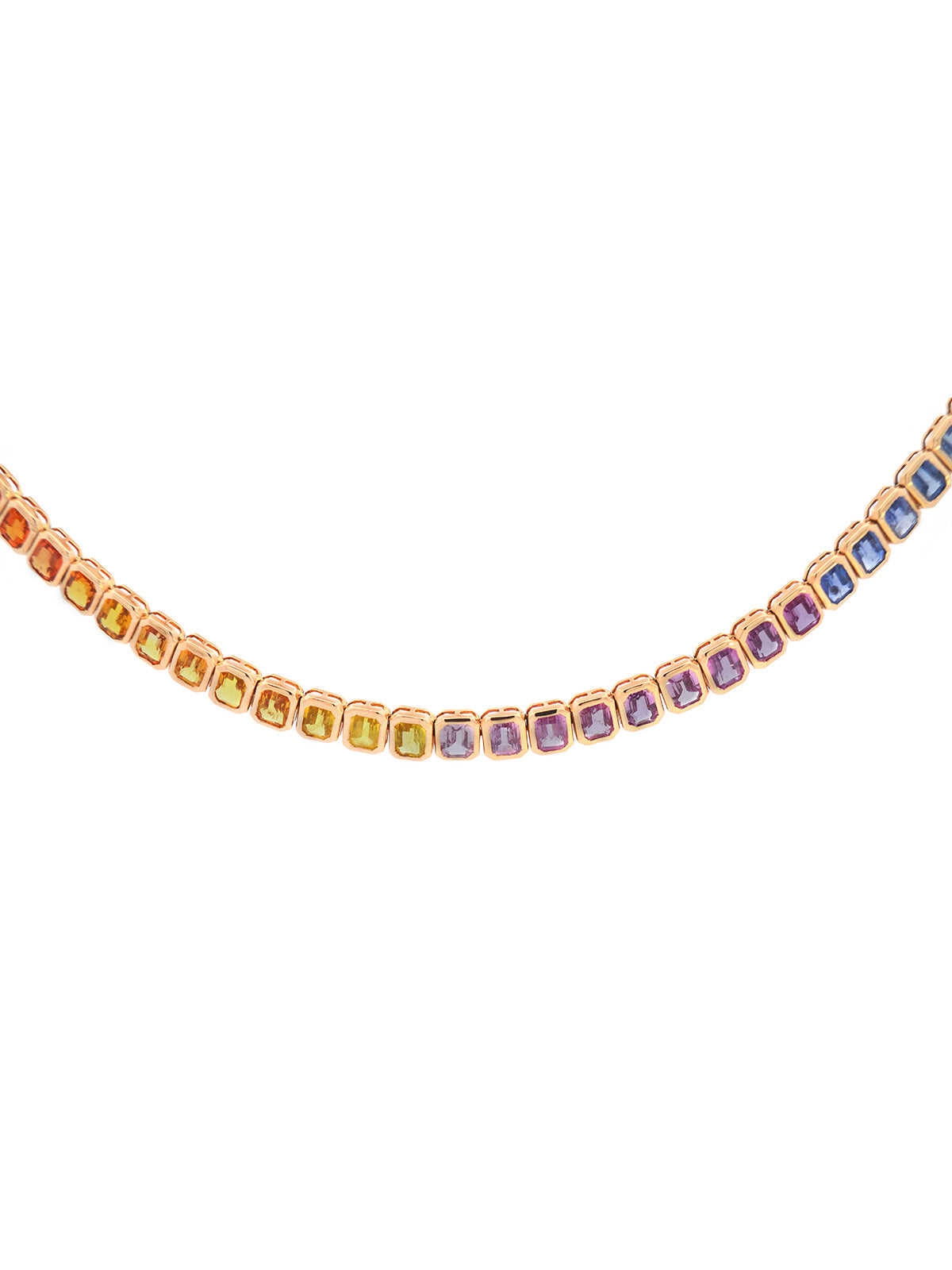 20.31ct Multi Color Sapphire 14K Gold Bezel Cut Half Necklace