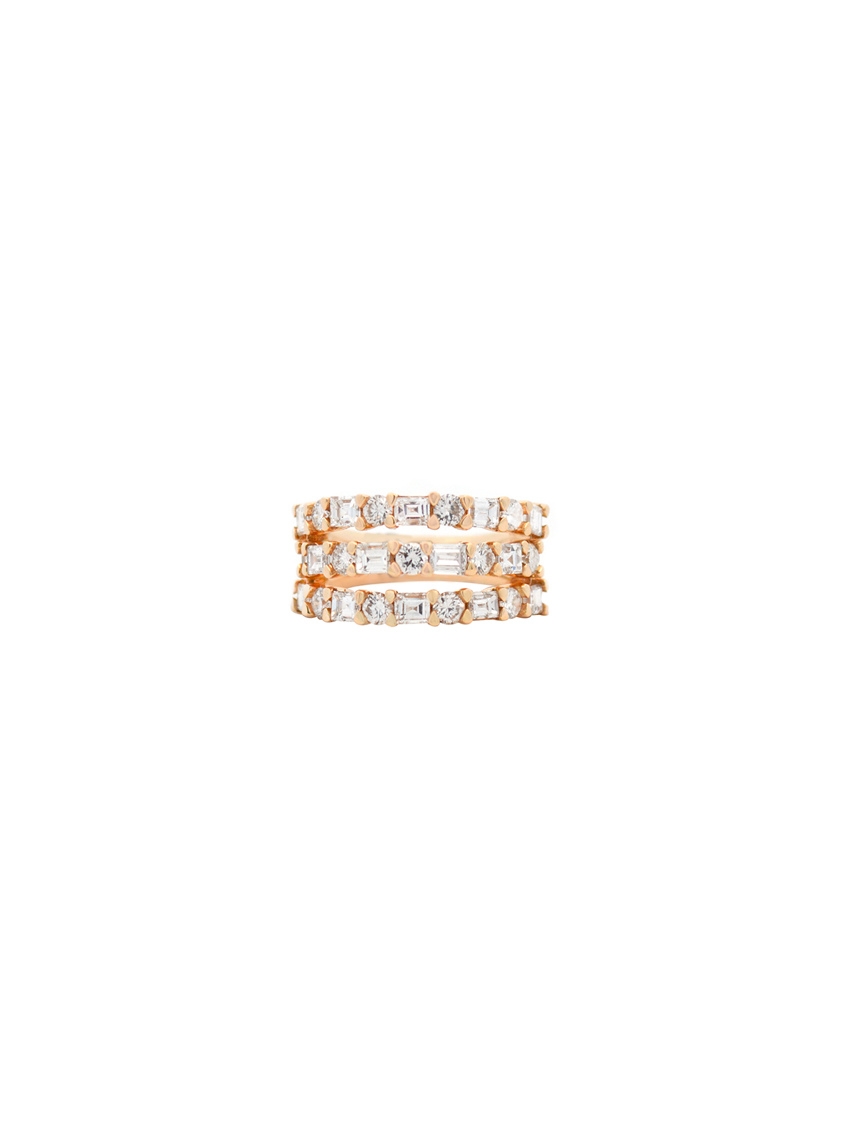 2.7ct Diamond 14K Gold Three Row Ring