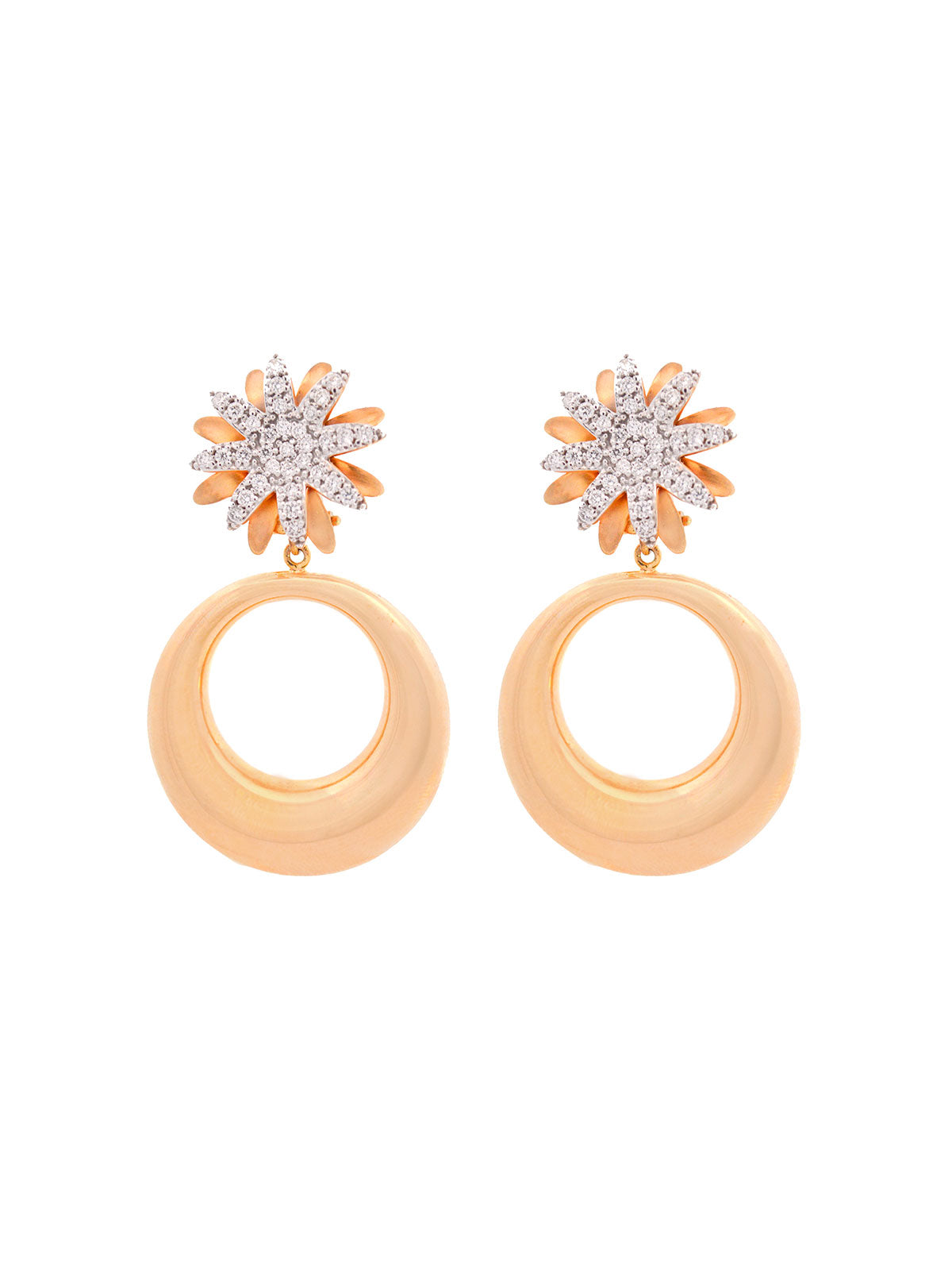 1.35ct Diamond 18K Gold Statement Flower Dangle Earrings