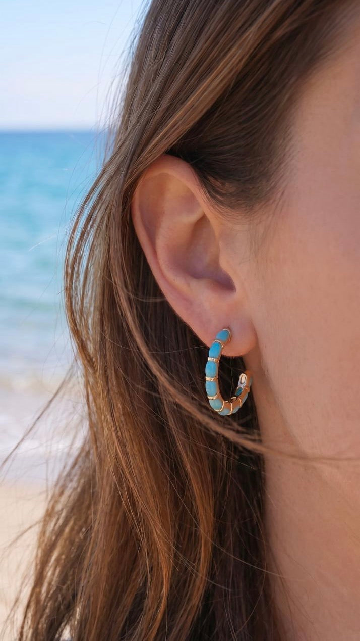 3.10ct Turquoise 14K Gold Half Hoop Earrings