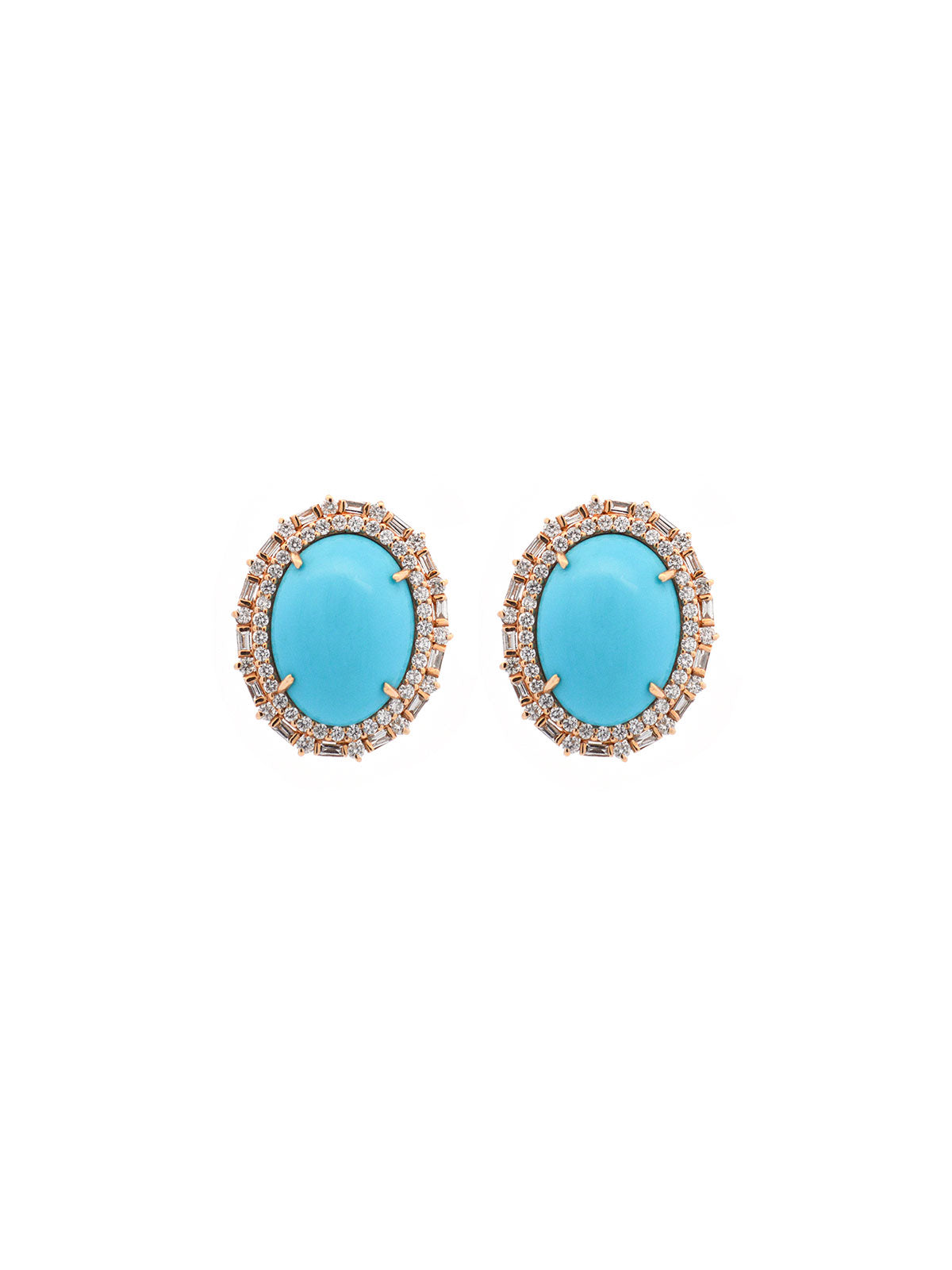 16.13ct Diamond Turquoise 14K Gold Halo Stud Earrings