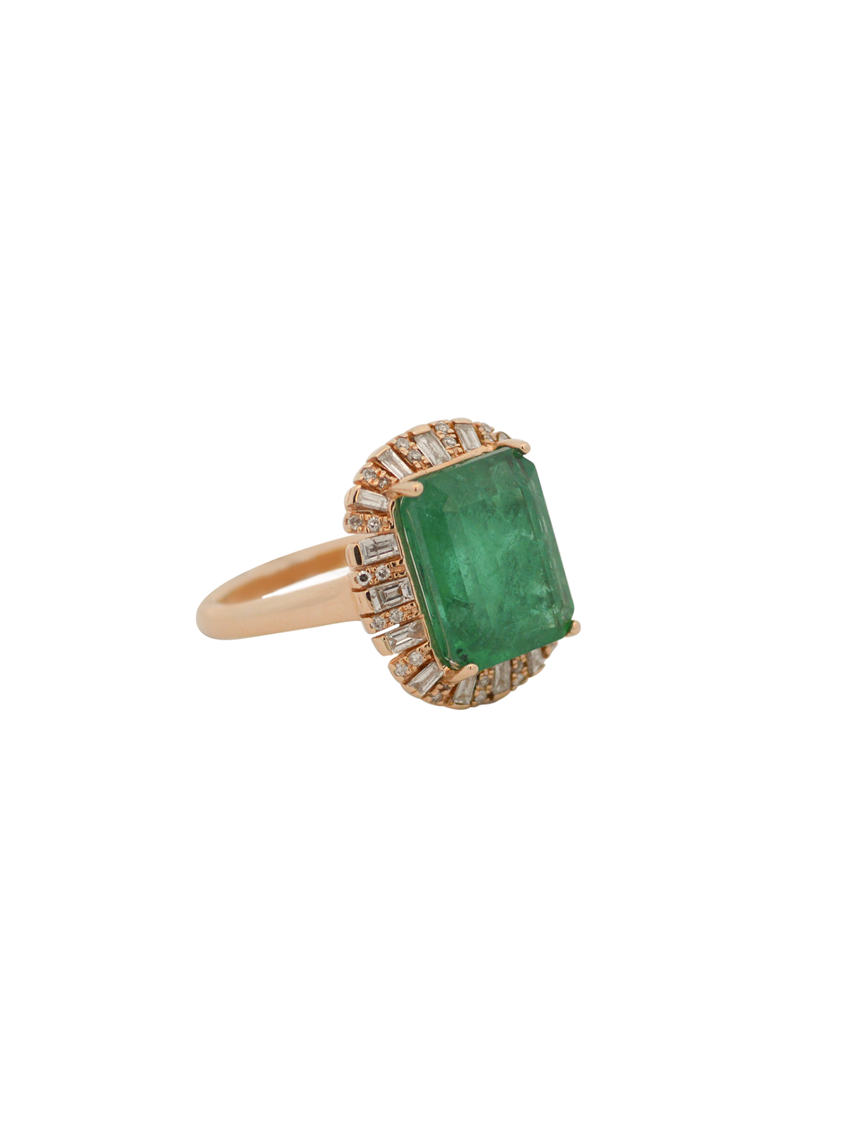5.27ct Diamond Emerald 14K Gold Halo Cocktail Ring