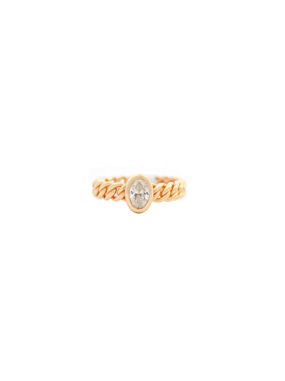 0.56ct Diamond 14K Gold Oval Cuban Chain Ring