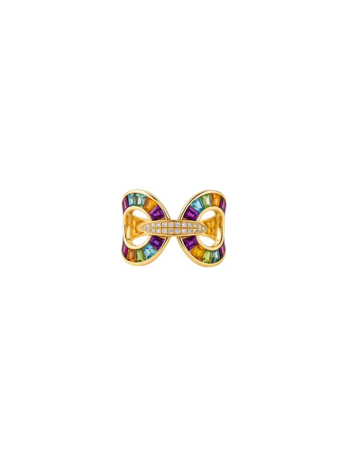 2.77ct Diamond Multi Gemstone 14K Gold Crossover Ring