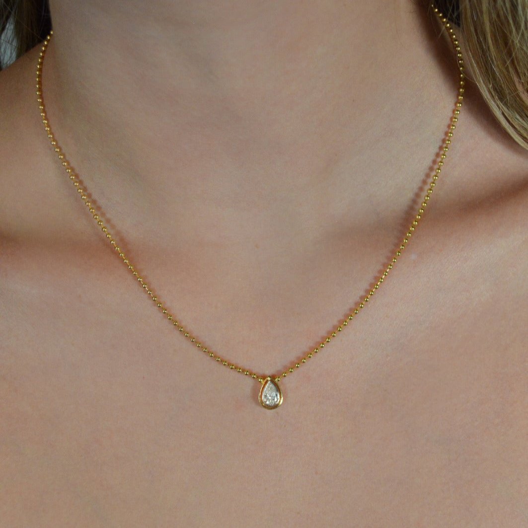 0.53ct Diamond 14K Gold Pear Bead Necklace