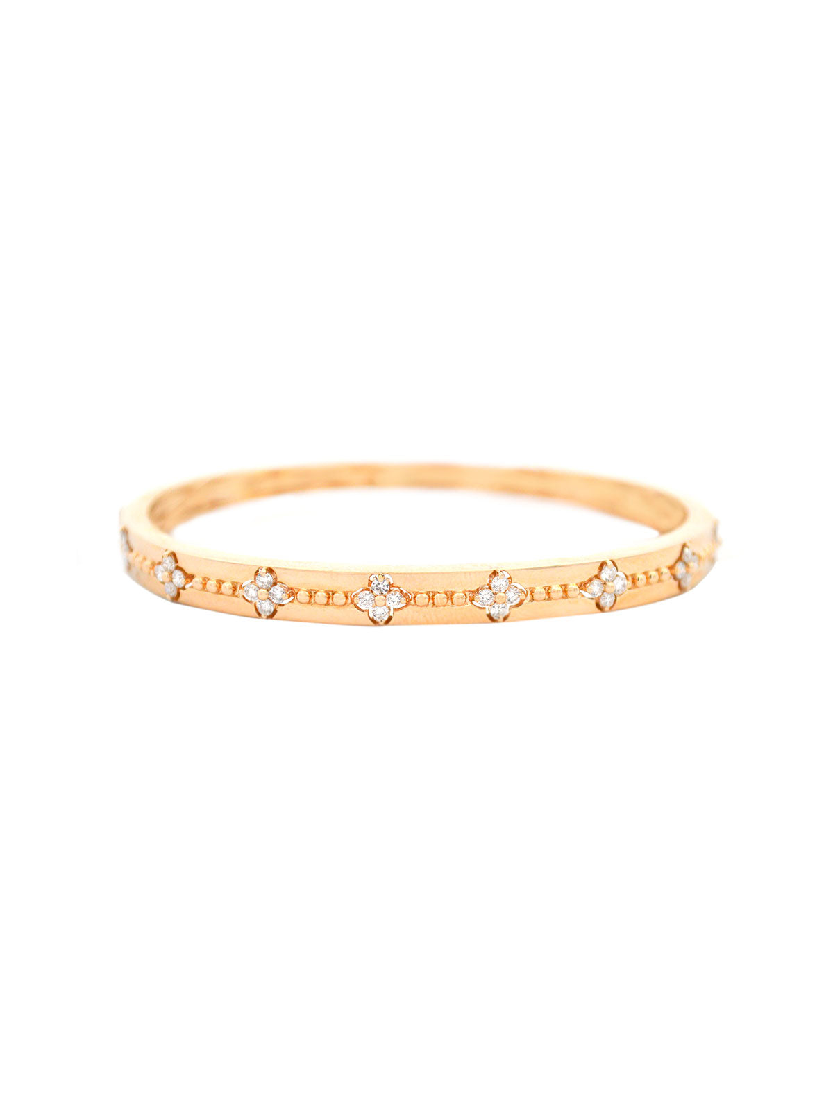 0.70ct Diamond 14K Gold Dainty Flower Bangle Bracelet