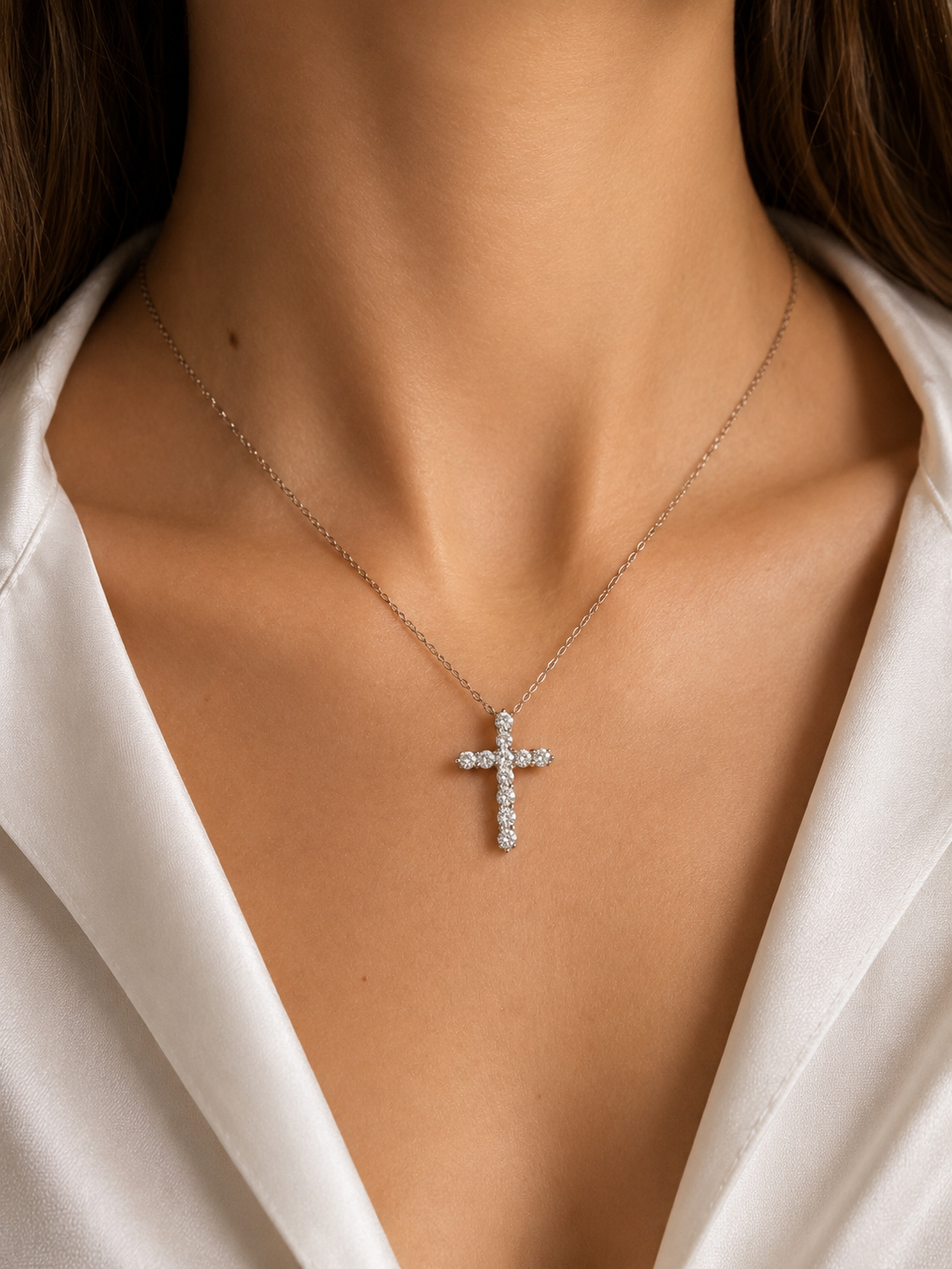 1.50ct Diamond Platinum Cross Pendant Necklace