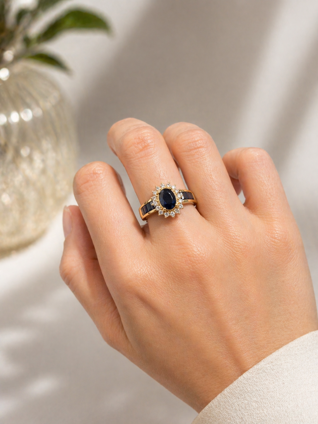 2.14ct Diamond Sapphire 14K Gold Halo Ring