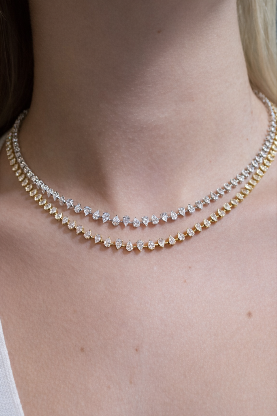 10.51ct Diamond 14K Gold Pear Cut Link Tennis Necklace