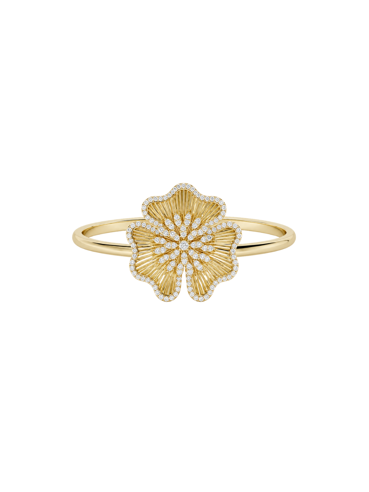 2.15ct Diamond 14K Gold Flower Bangle Bracelet
