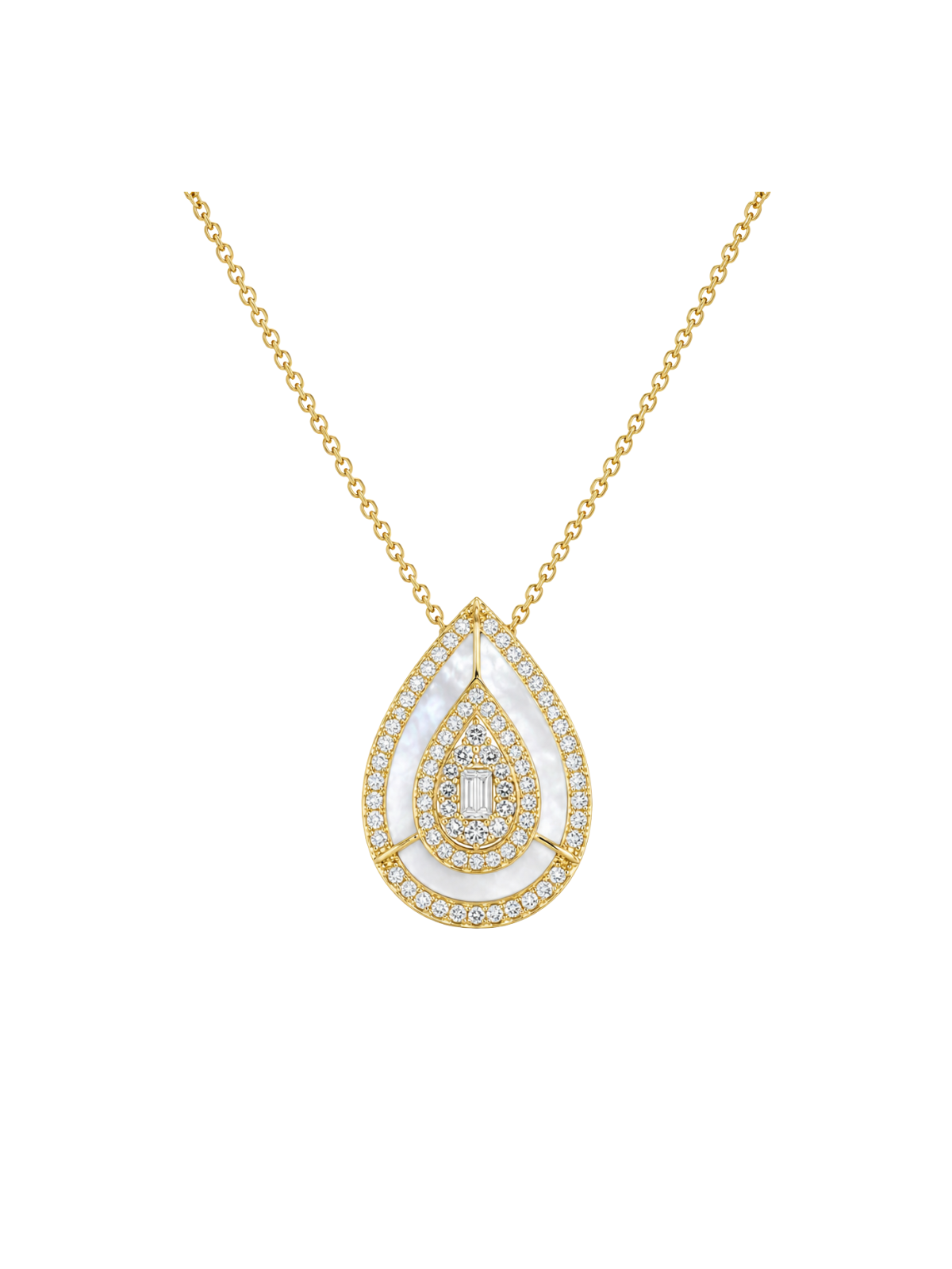 1.58ct Diamond Mother Of Pear 14K Gold Drop Pendant Necklace