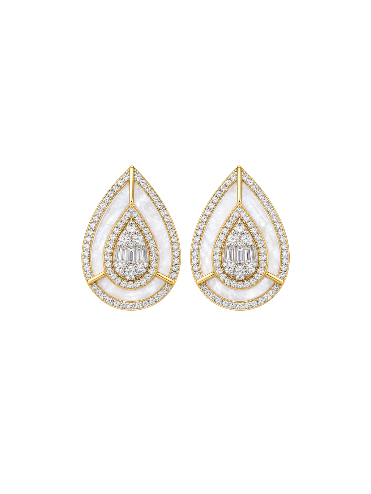 2.49ct Diamond Mother Of Pearl 14K Gold Drop Earrings