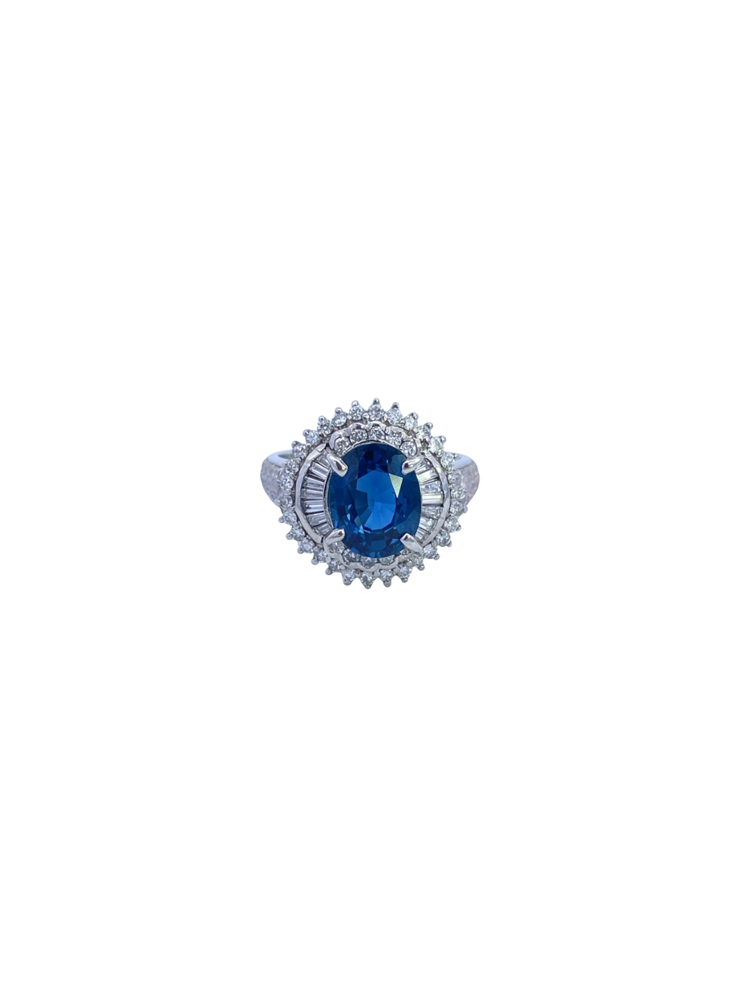 2.89ct Diamond Sapphire Platinum Cluster Ring