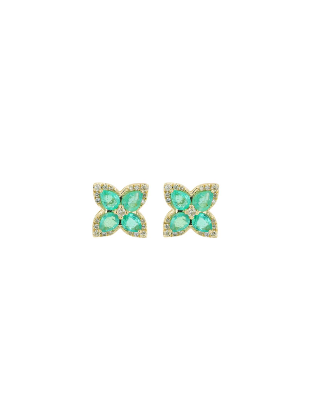 1.36ct Emerald Diamond 14K Gold Leaf Earrings