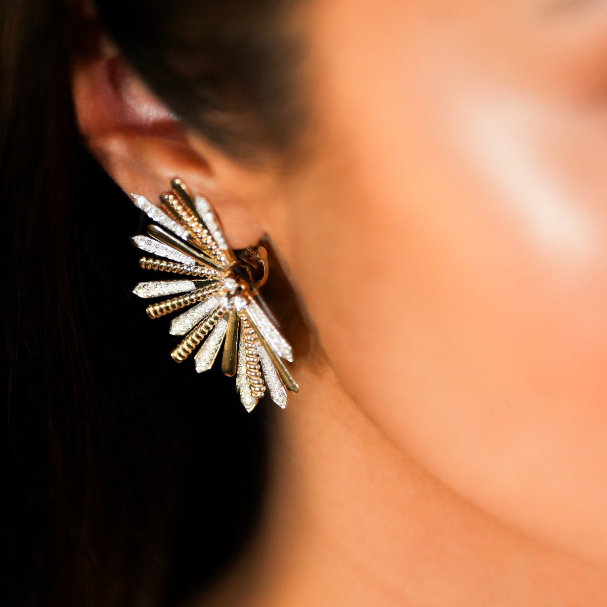 1.91ct Diamond 14K Gold Firework Statement Earrings