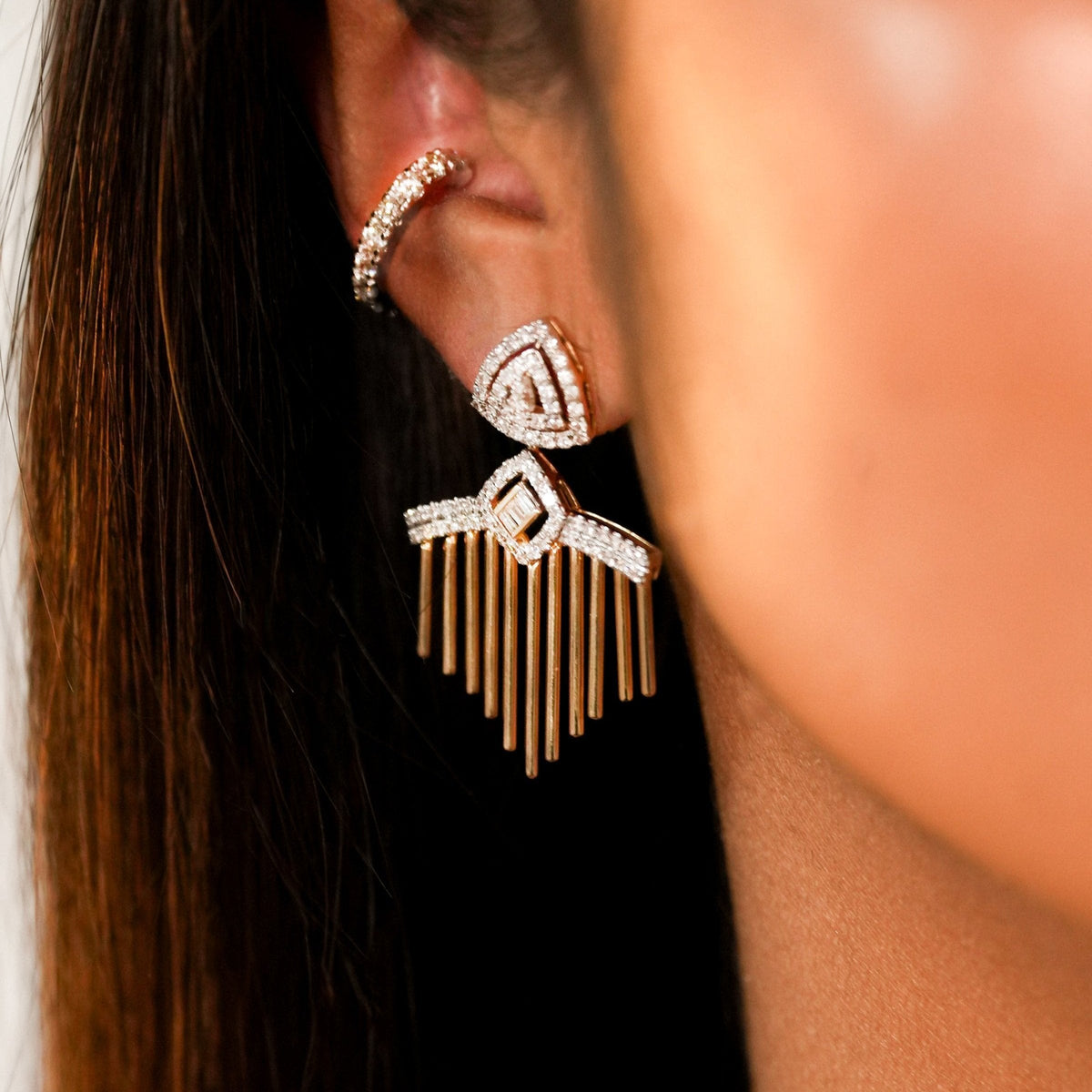 0.99ct Diamond 14K Gold Statement Multi Dangle Earrings
