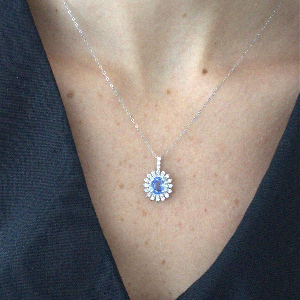 2.39ct Diamond Sapphire Platinum Pendant Chain Necklace