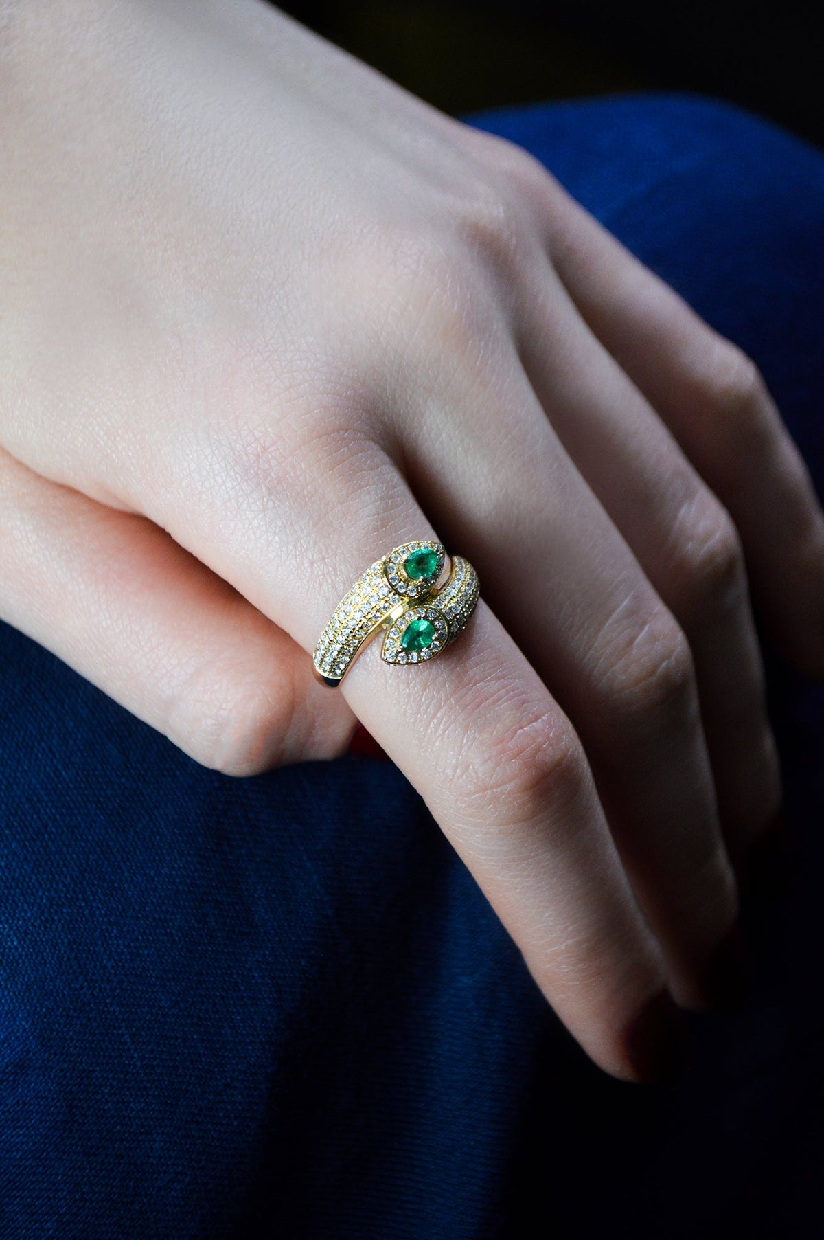 1.08ct Diamond Emerald 14K Gold Bypass Ring