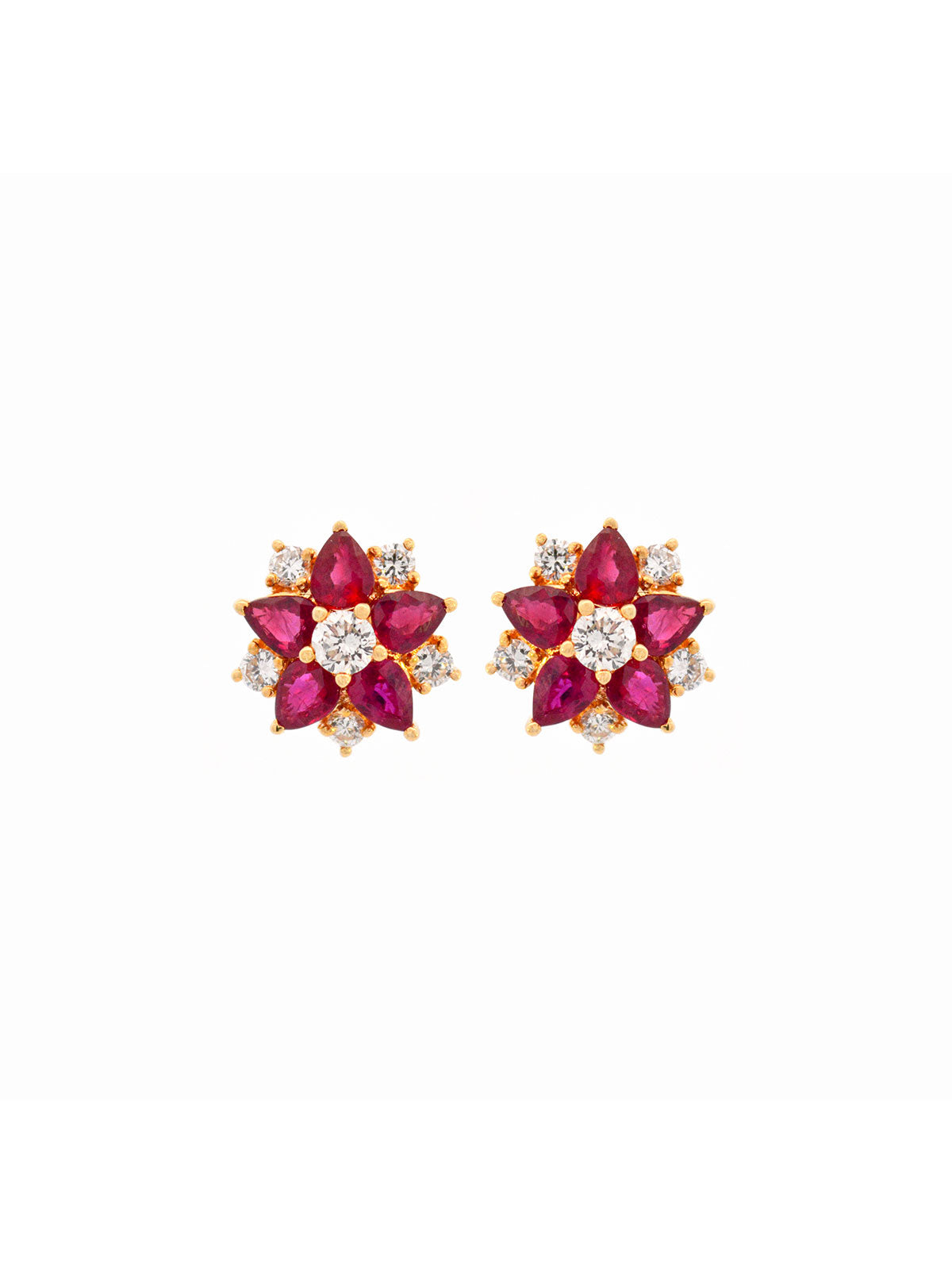 2.78ct Diamond Ruby 18K Gold Flower Earrings
