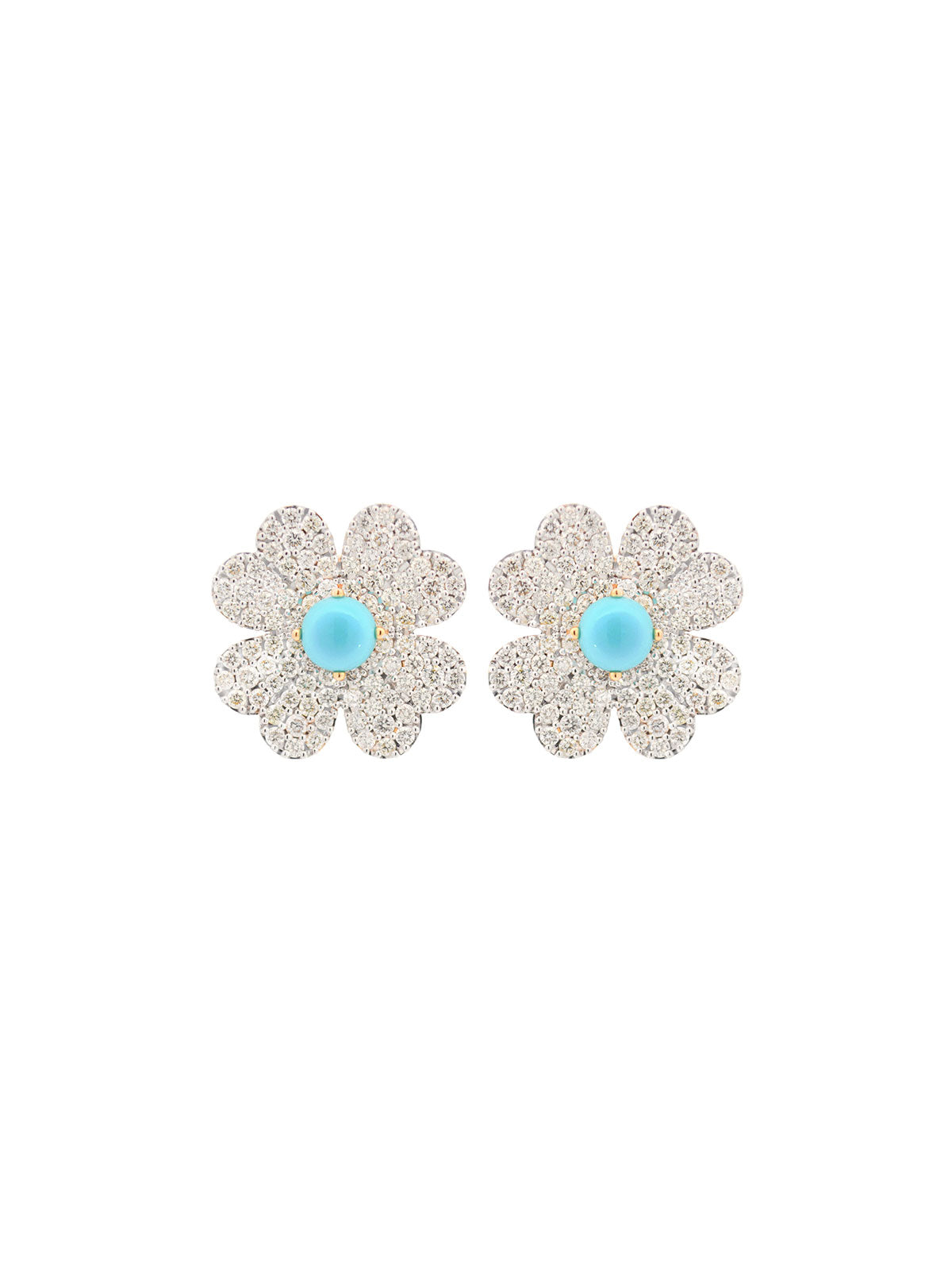 6.91ct Diamond Turquoise 14K Gold Clover Statement Earrings