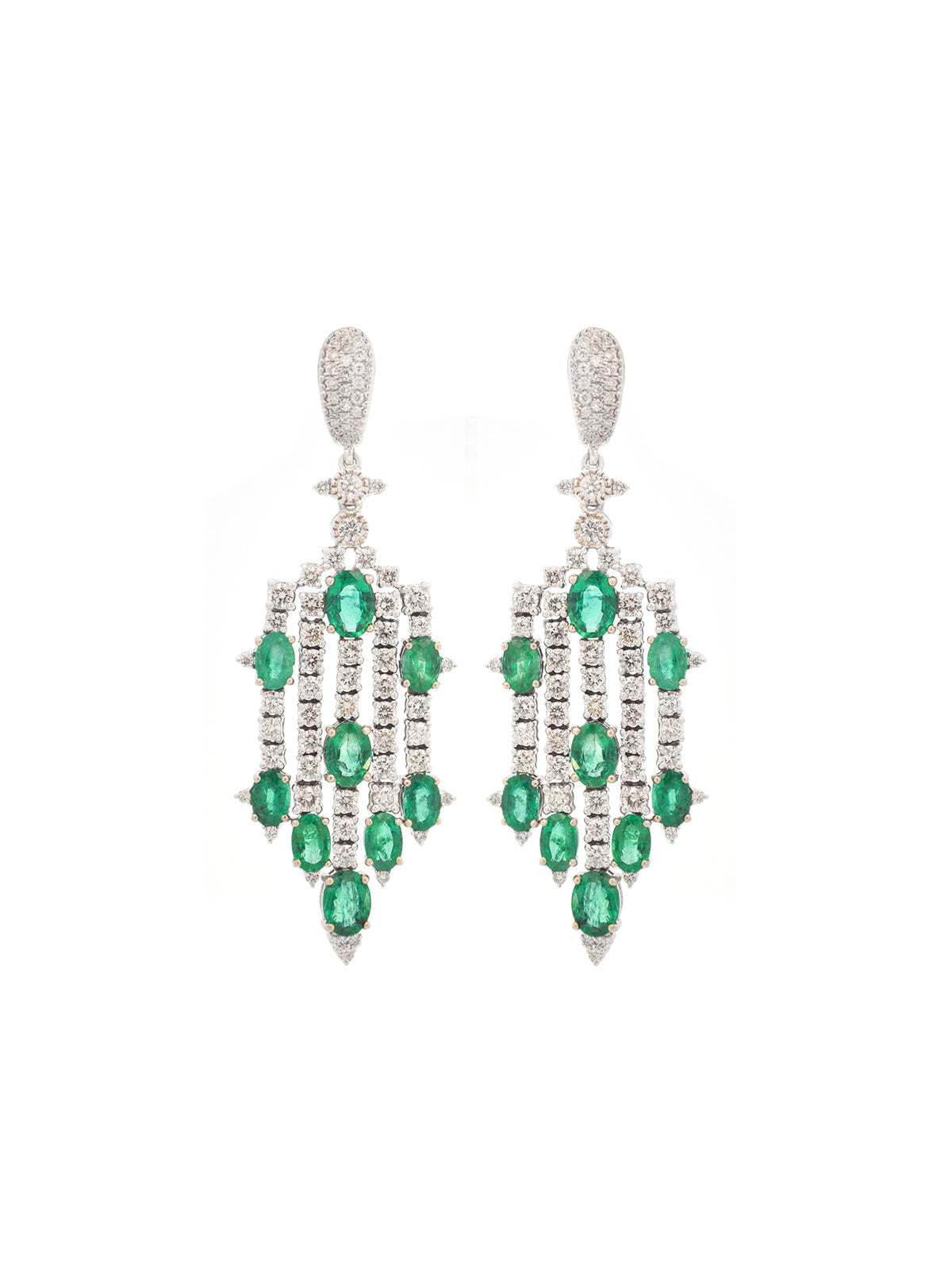 15.65ct Diamond Emerald 14K Gold Statement Earrings