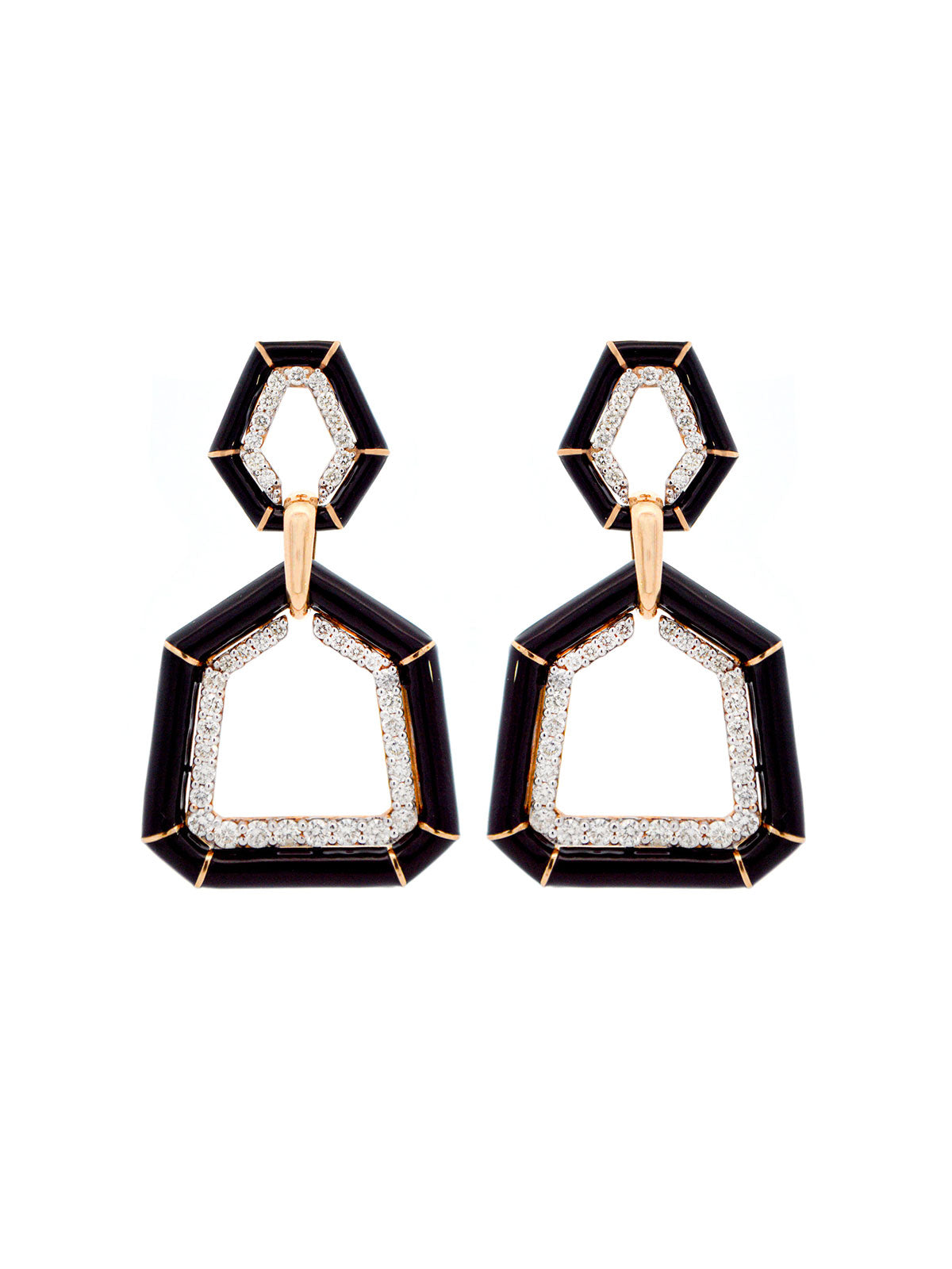 2.61ct Diamond 18K Gold Enamel Earrings