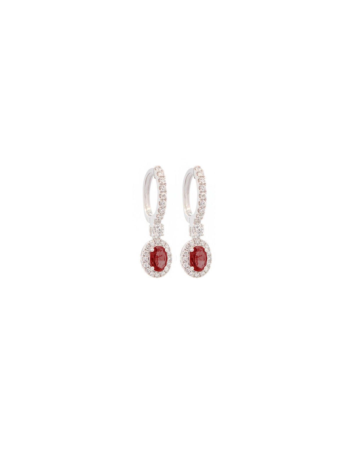 1.62ct Diamond Ruby 18K Gold Halo Dangle Drop Earrings