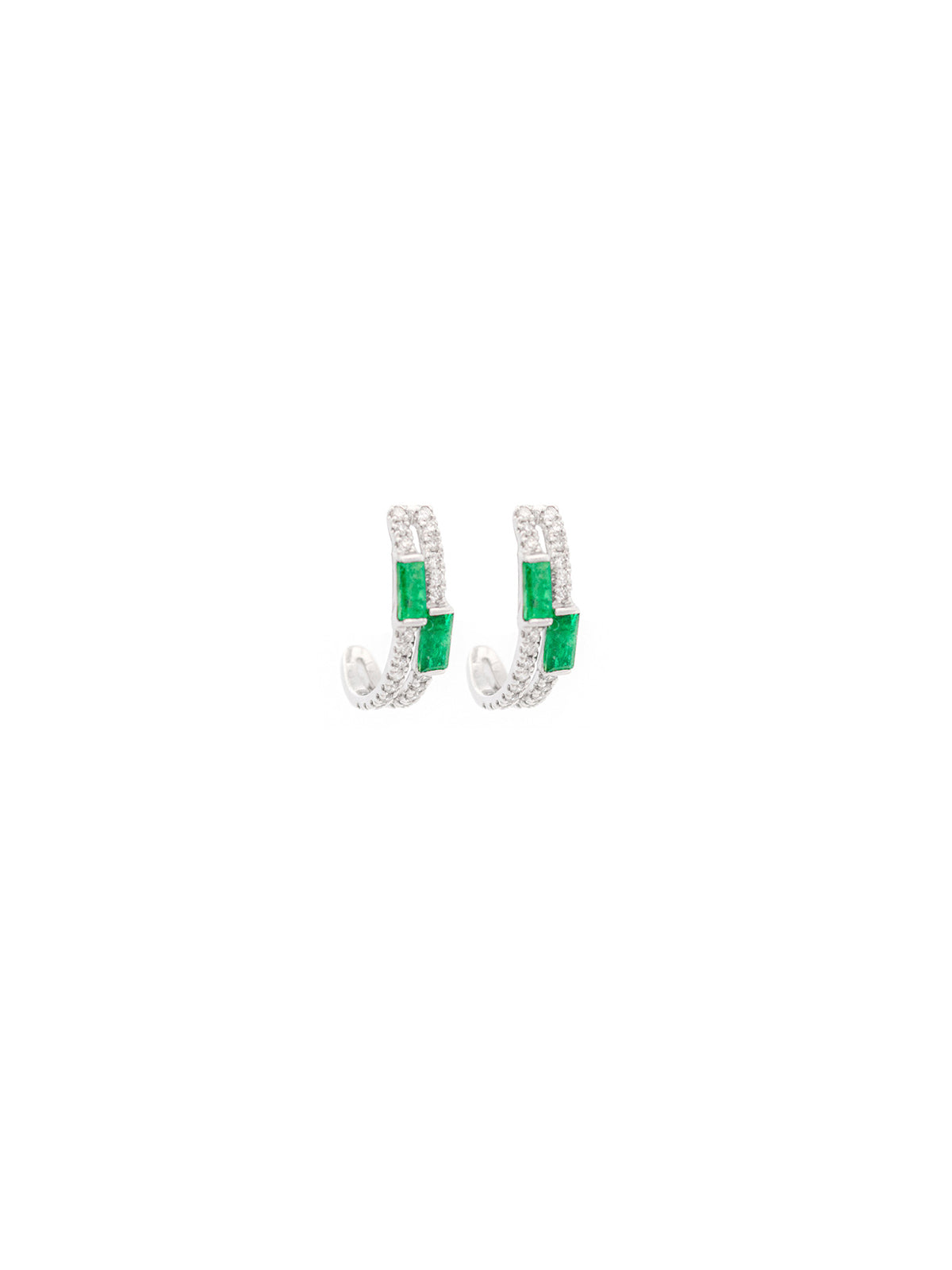 0.75ct Diamond Emerald 14K Gold Half Hoop Earrings