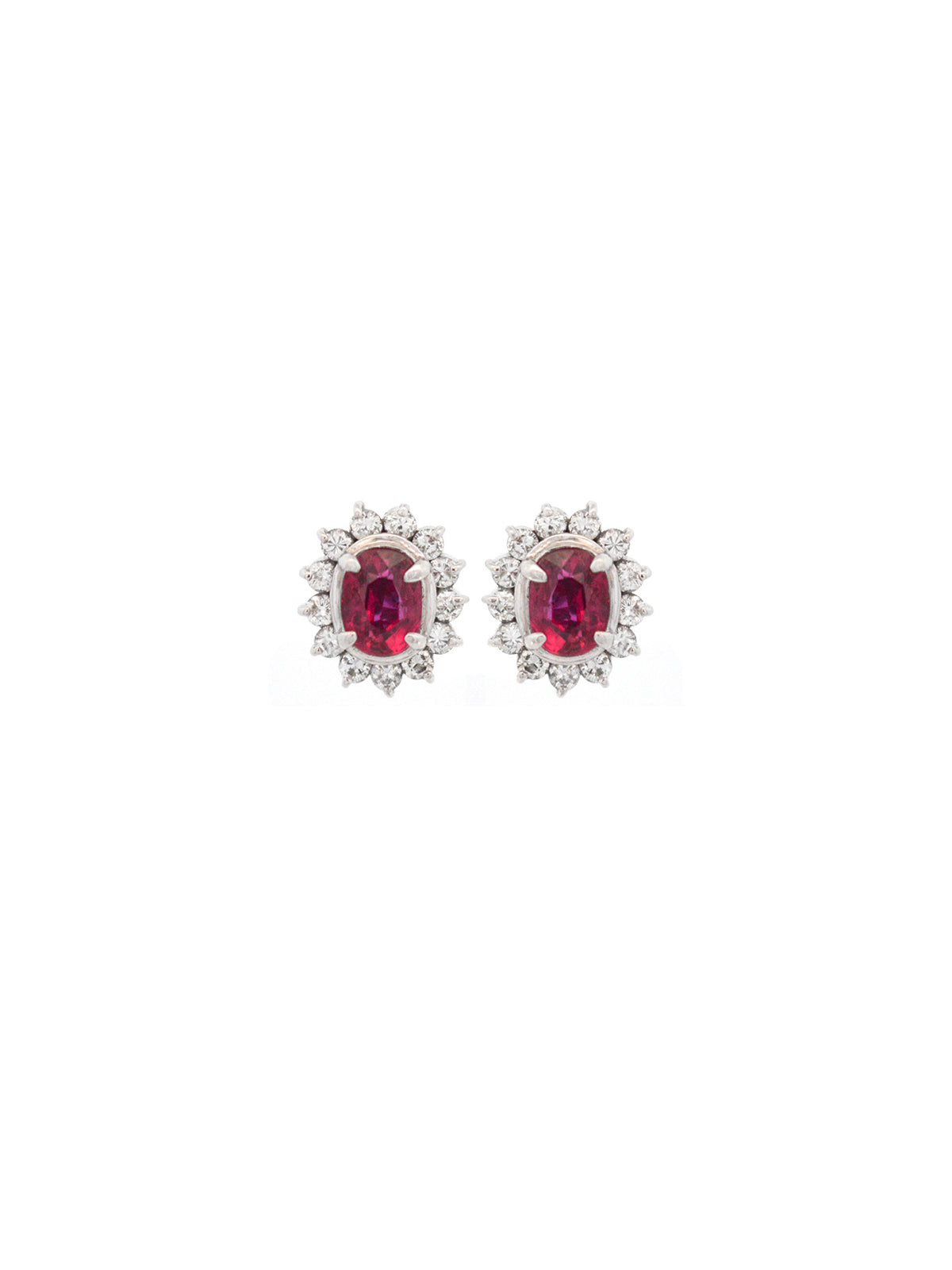 0.70ct Diamond Ruby Platinum Halo Dainty Stud Earrings