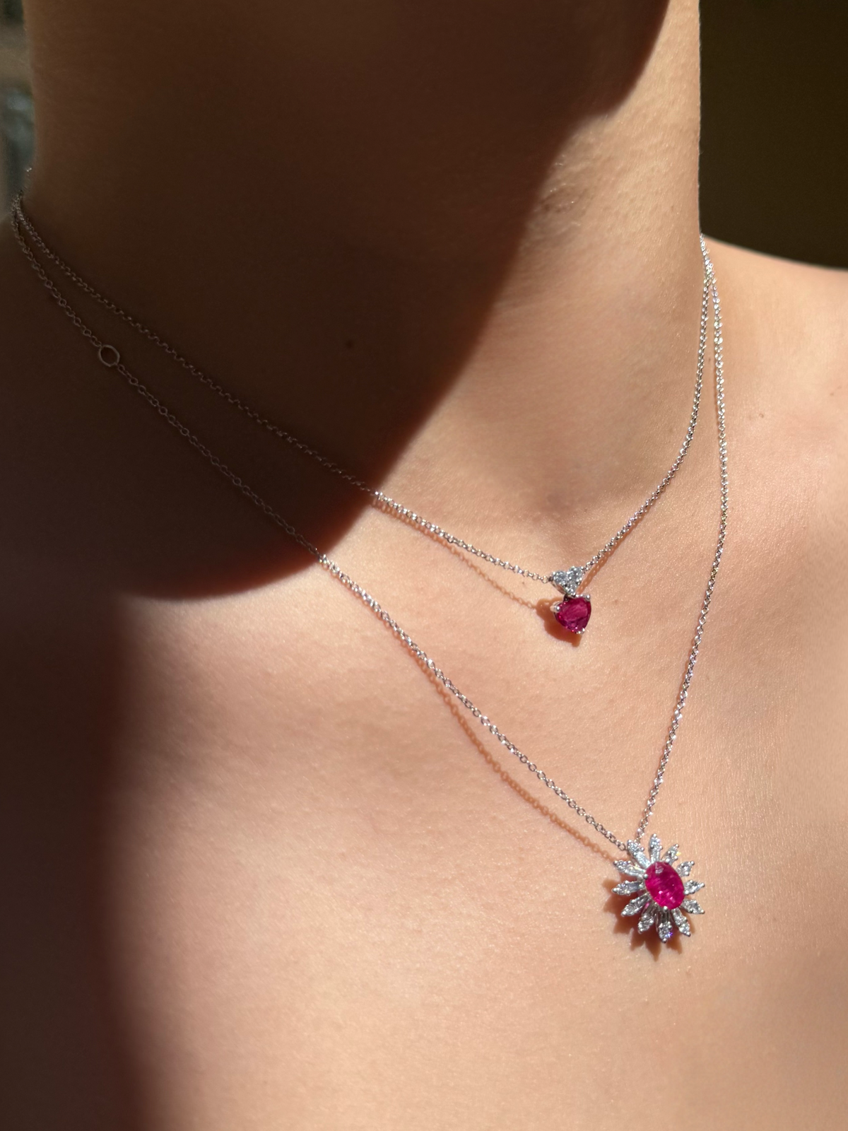 1.43ct Diamond Ruby 14K Gold Stardust Pendant Necklace