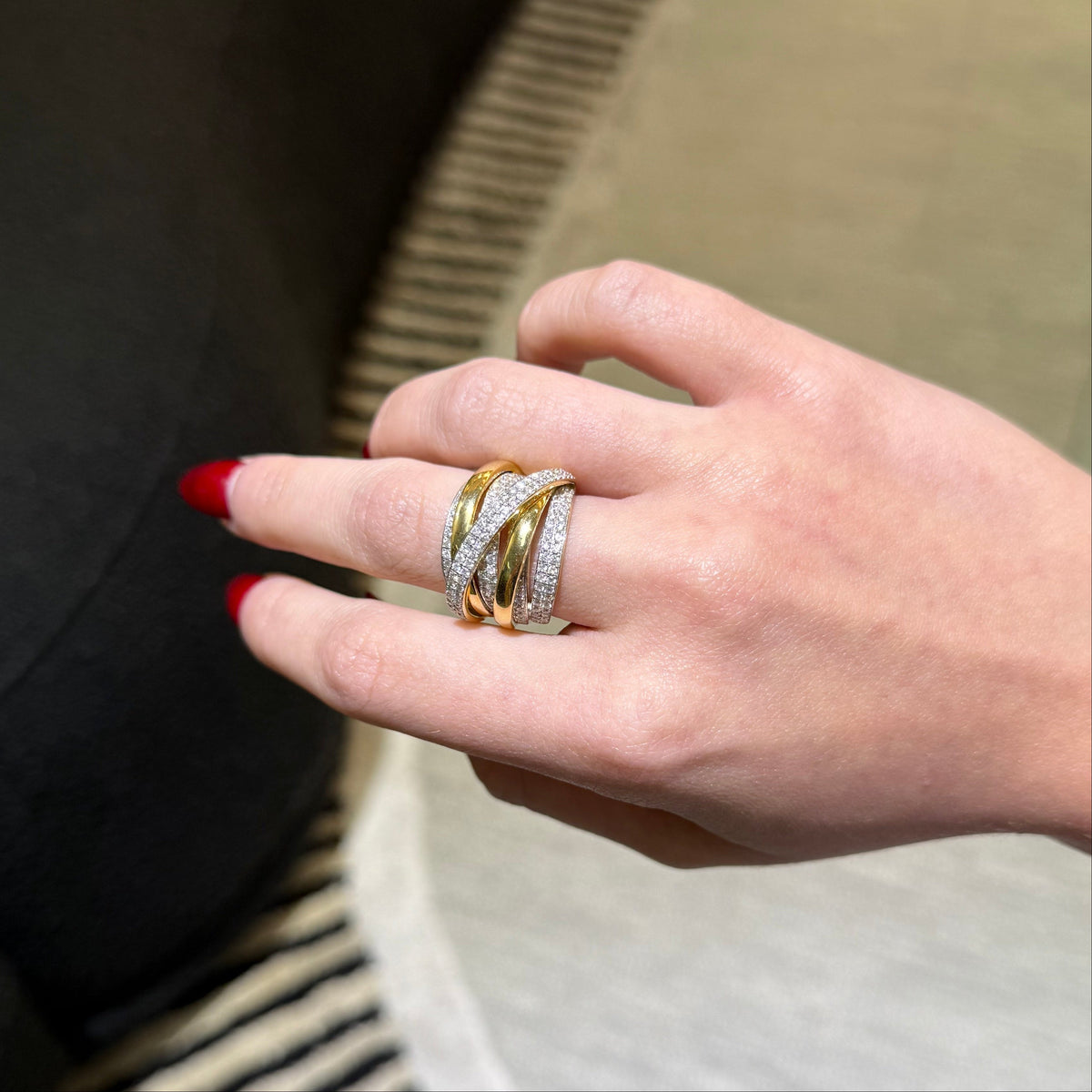 1.60ct Diamond 14K Gold Crossover Statement Ring