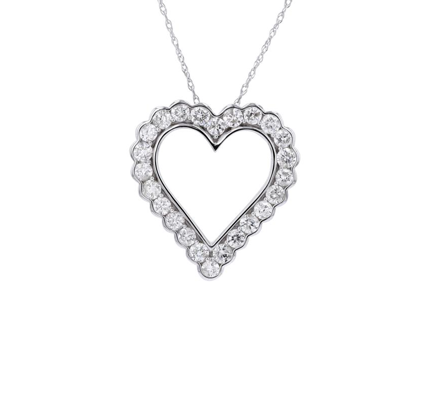 1.00ct Diamond 14K Gold Heart Pendant Chain Necklace