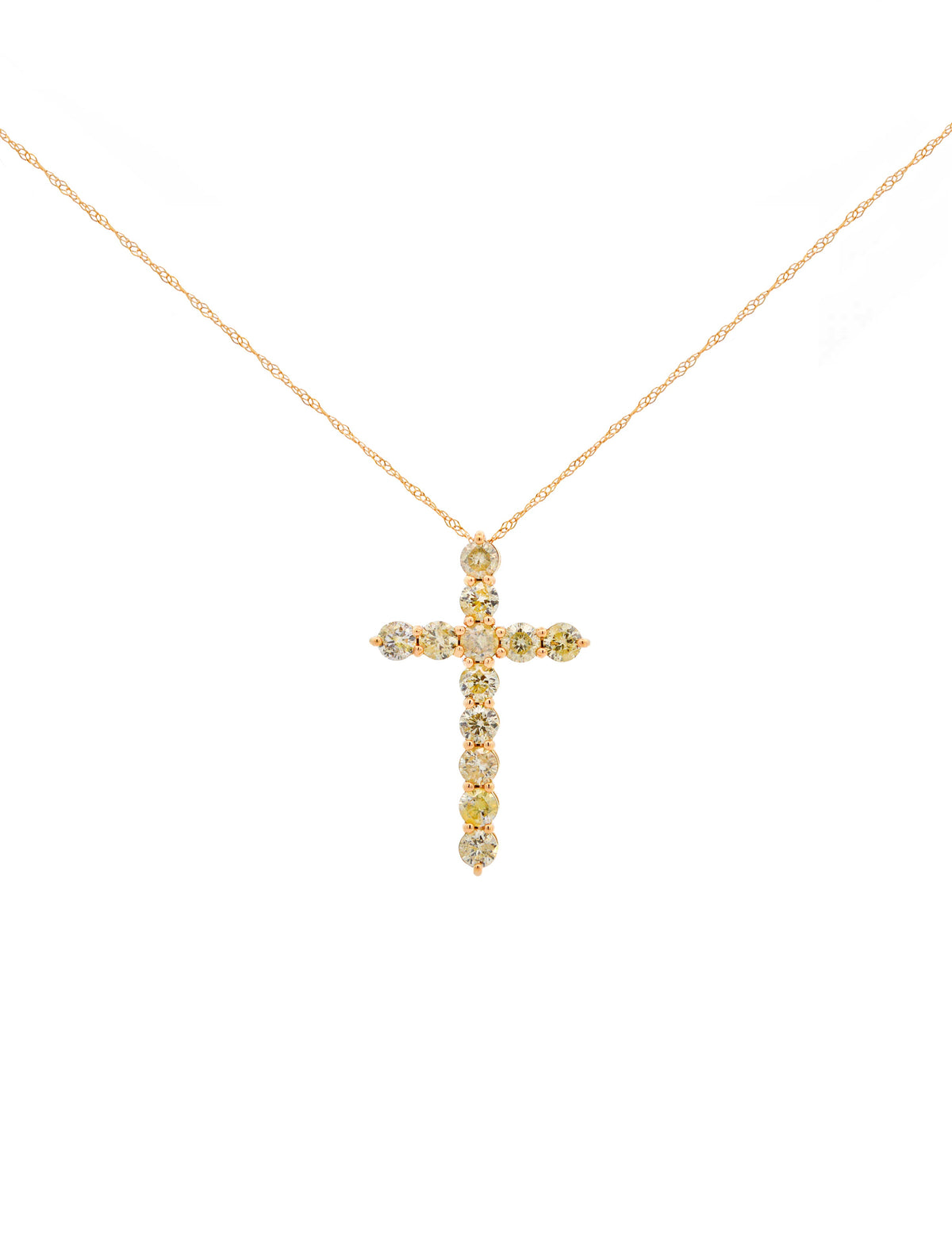 1.75ct Diamond 18K Gold Cross Pendant Chain Necklace
