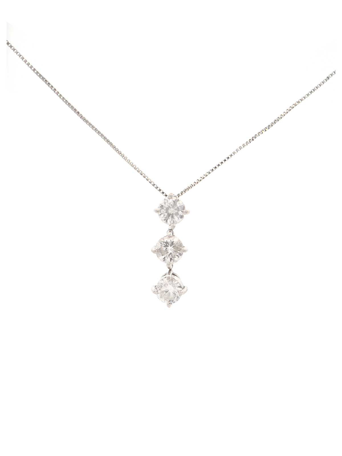 1.00ct Diamond Platinum Three Stone Pendant Chain Necklace