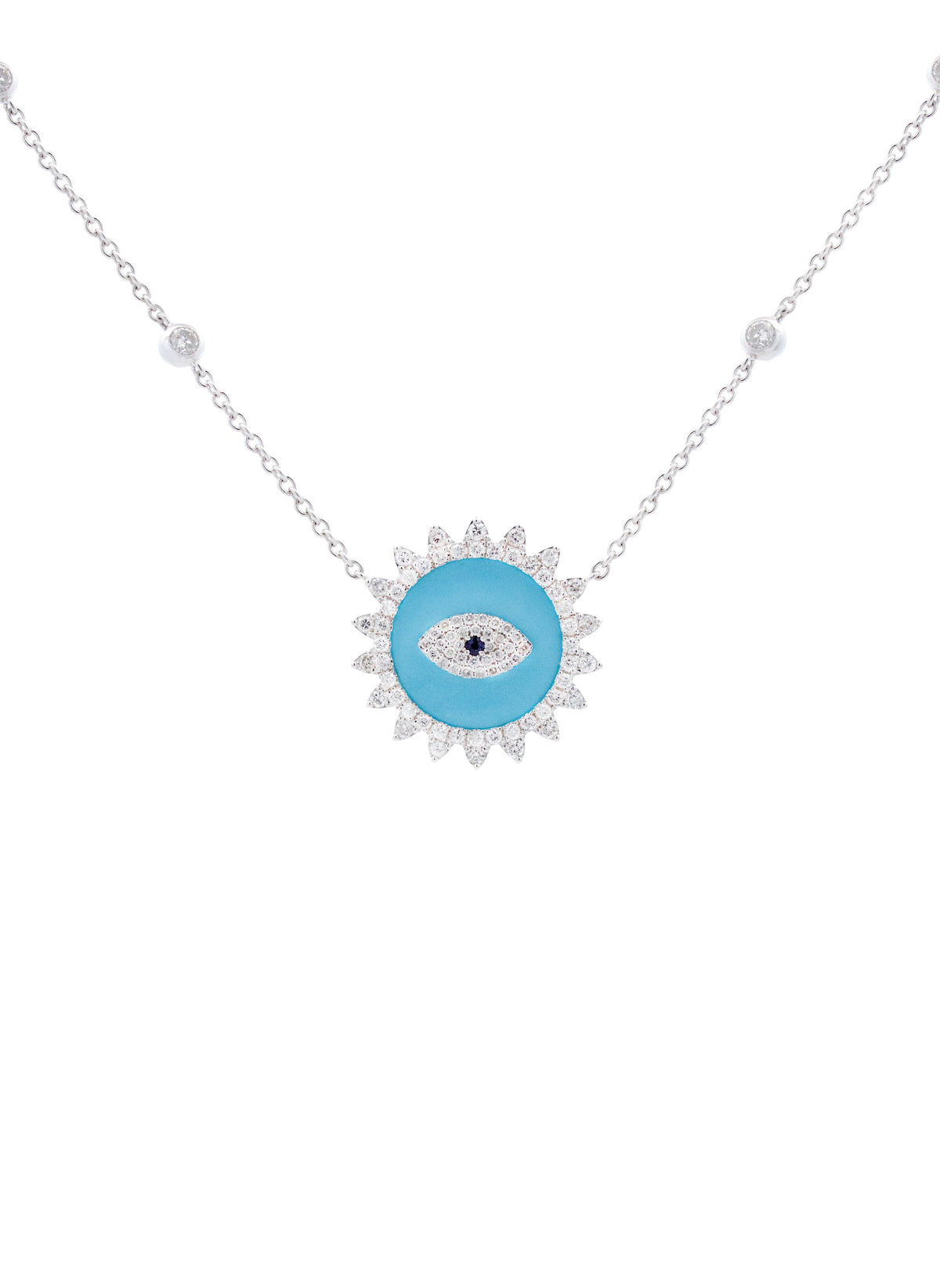 1.80ct Diamond Turquoise 14K Gold Evil Eye Pendant Chain Necklace