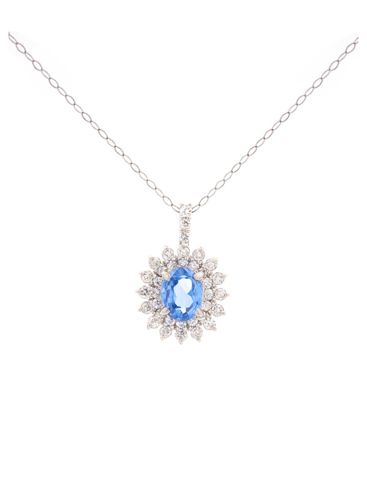 2.39ct Diamond Sapphire Platinum Pendant Chain Necklace