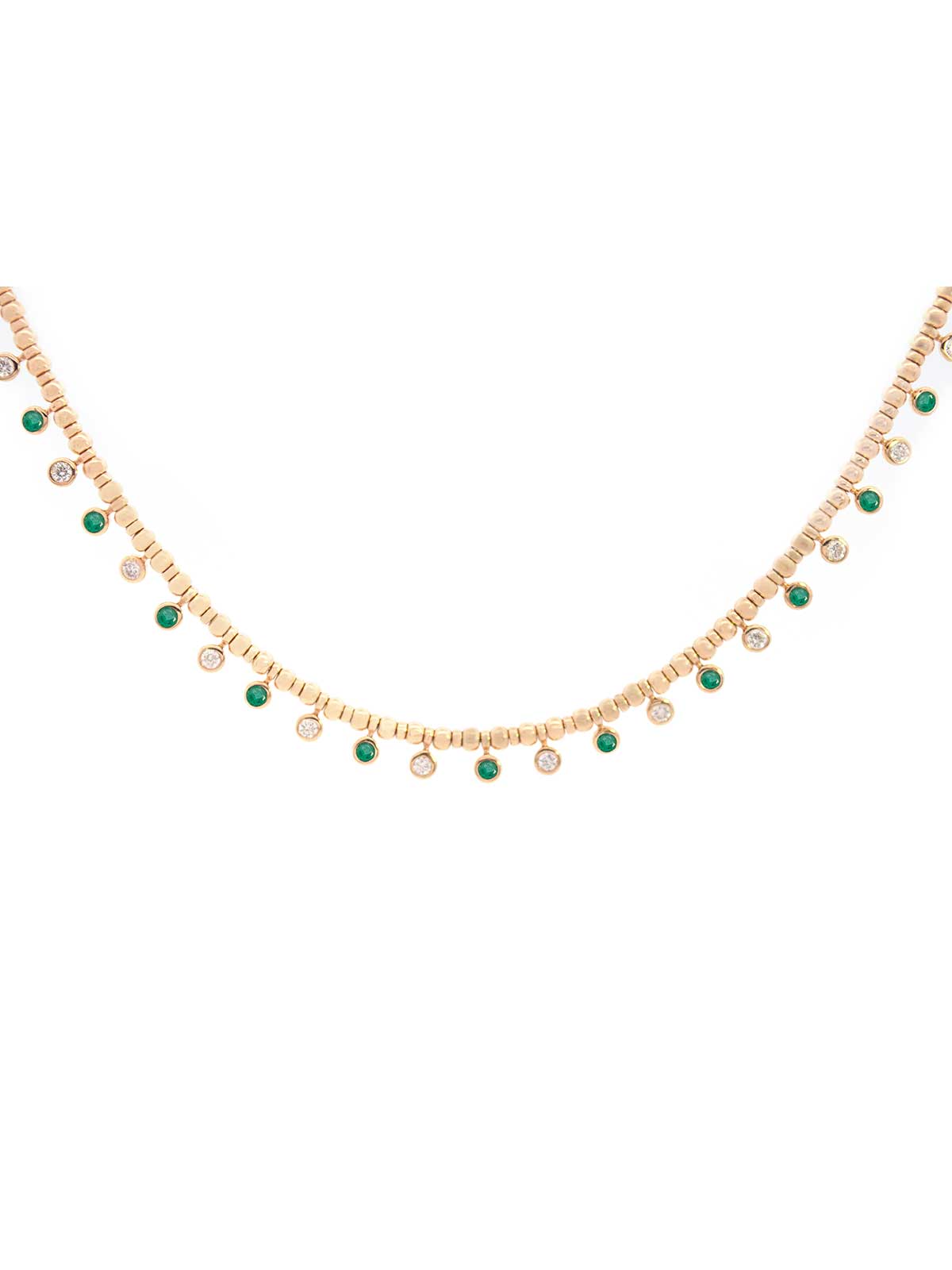0.94ct Emerald Rubies Pink Sapphire Diamond 14K Gold Floating Necklace