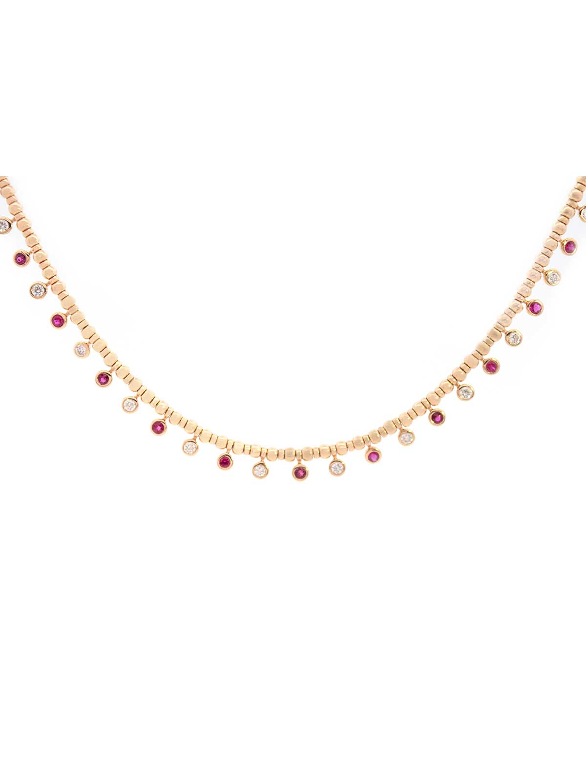 0.94ct Emerald Rubies Pink Sapphire Diamond 14K Gold Floating Necklace