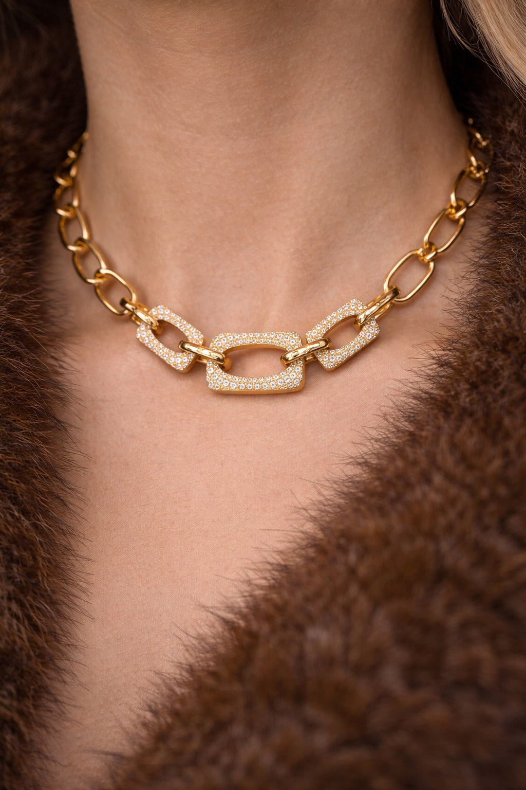 3.10ct Diamond 14K Gold Link Necklace