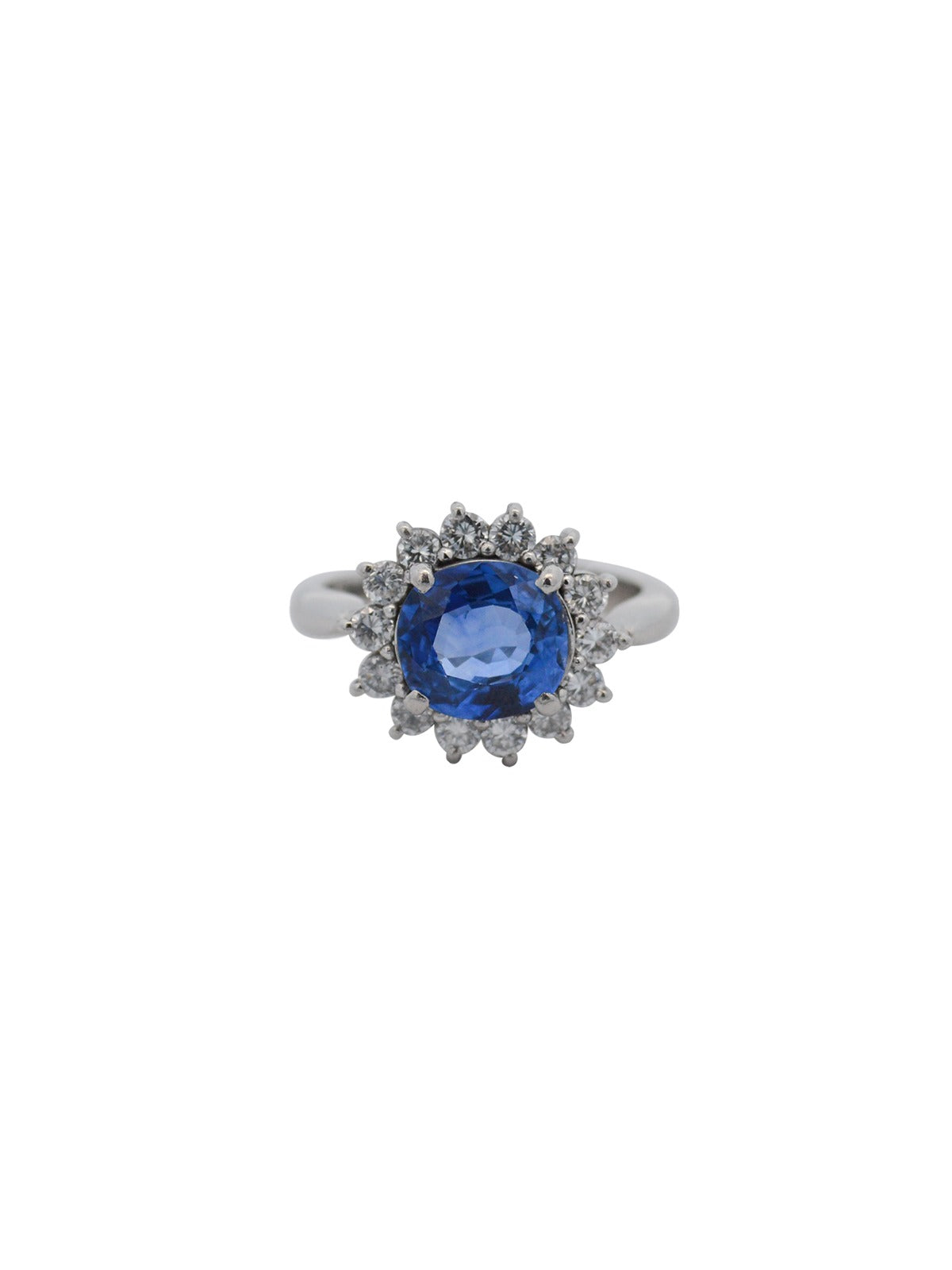 GIA 3.18ct Diamond Sri Lanka Sapphire Platinum Halo Ring