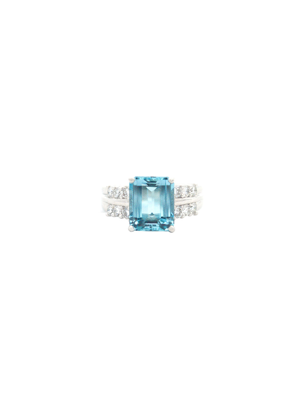 3.94ct Diamond Aquamarine Platinum Cushion Ring