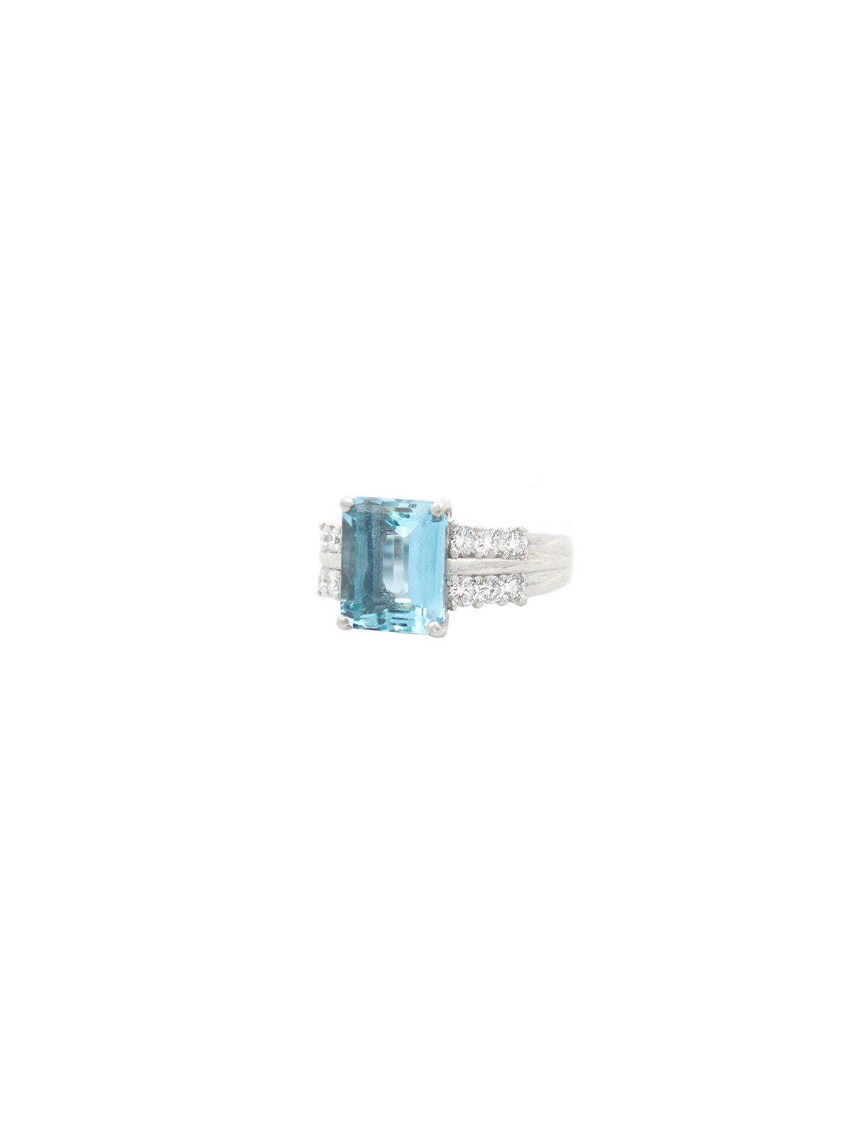 3.94ct Diamond Aquamarine Platinum Cushion Ring