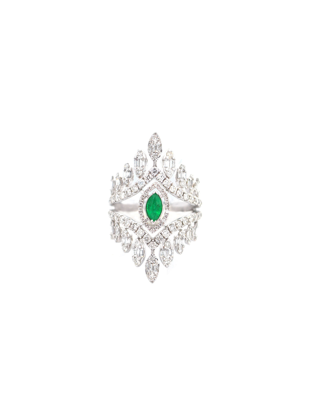 1.83 Diamond Emerald 14K Gold Statement Ring