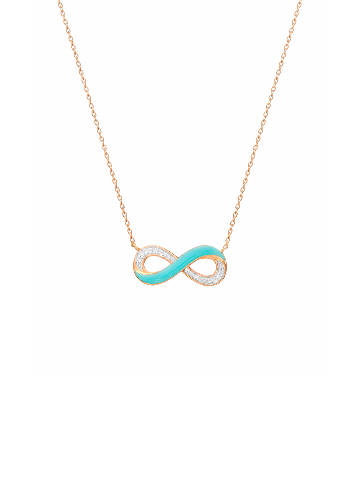 0.15ct Diamond Blue Enamel 14K Gold Infinity Symbol Pendant Necklace