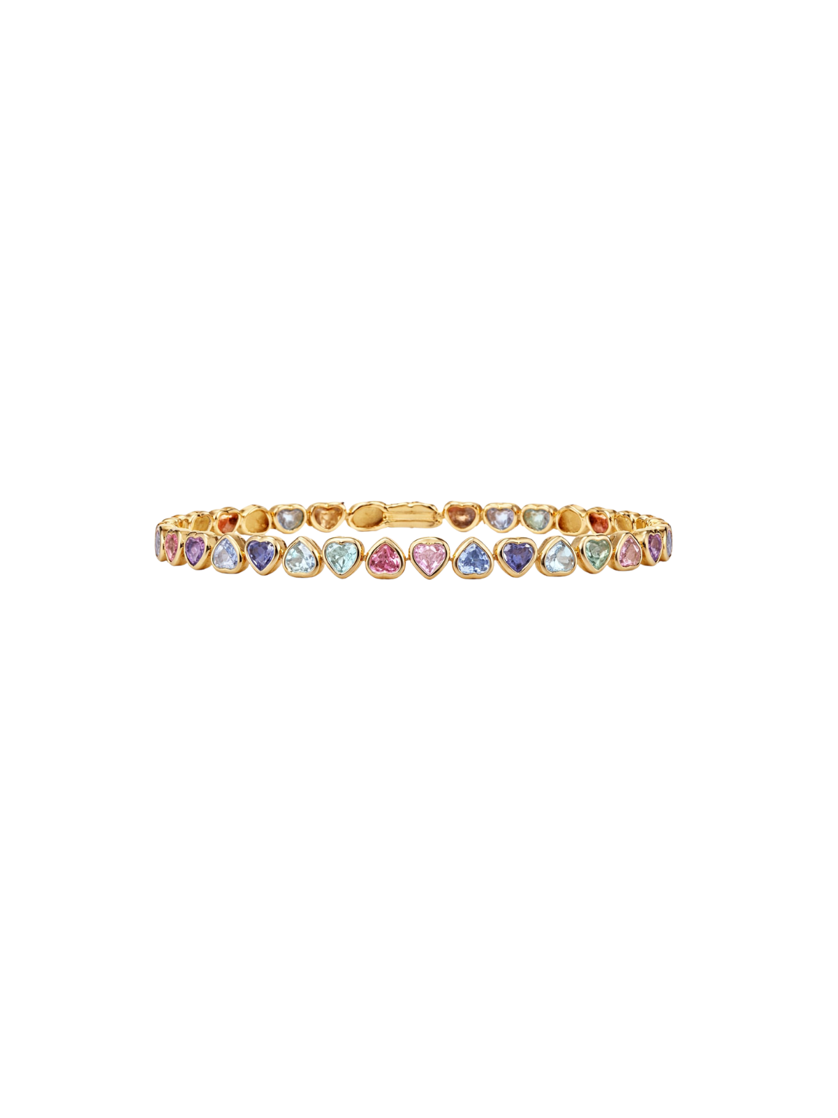 10.66ct Multi Sapphire 14K Gold Bezel Heart Tennis Bracelet