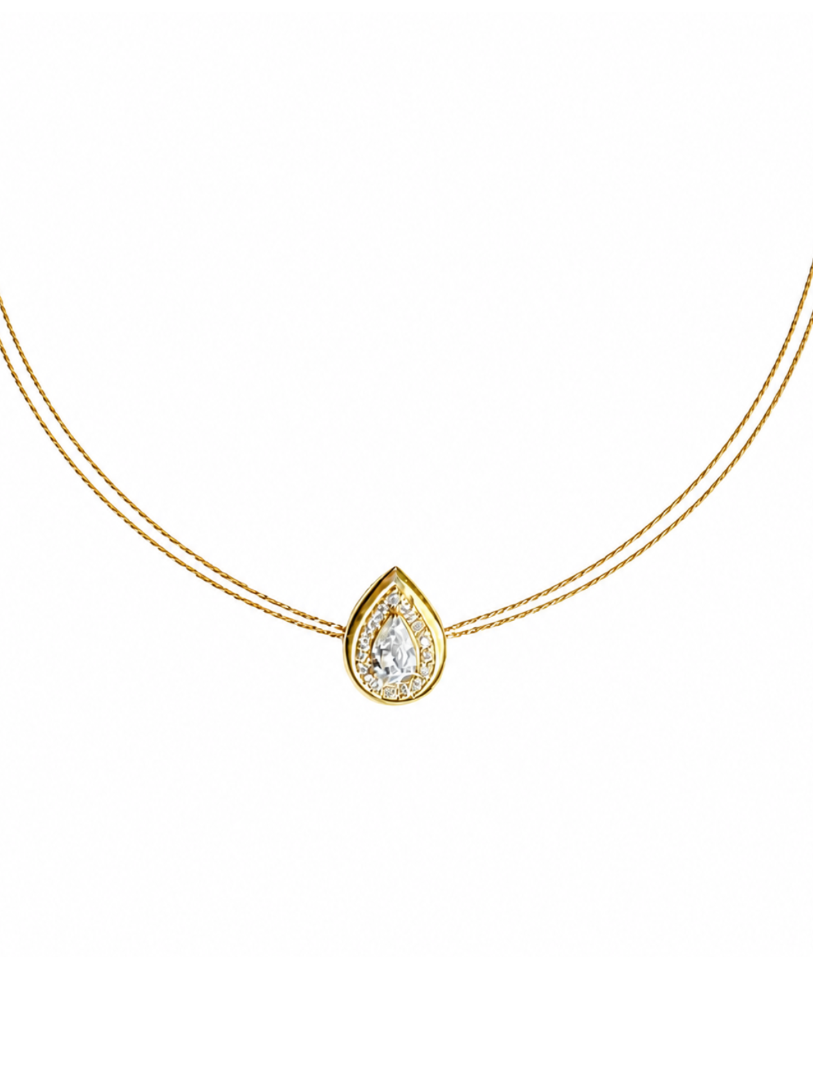 0.36ct Diamond 14K Gold Choker Pear Necklace