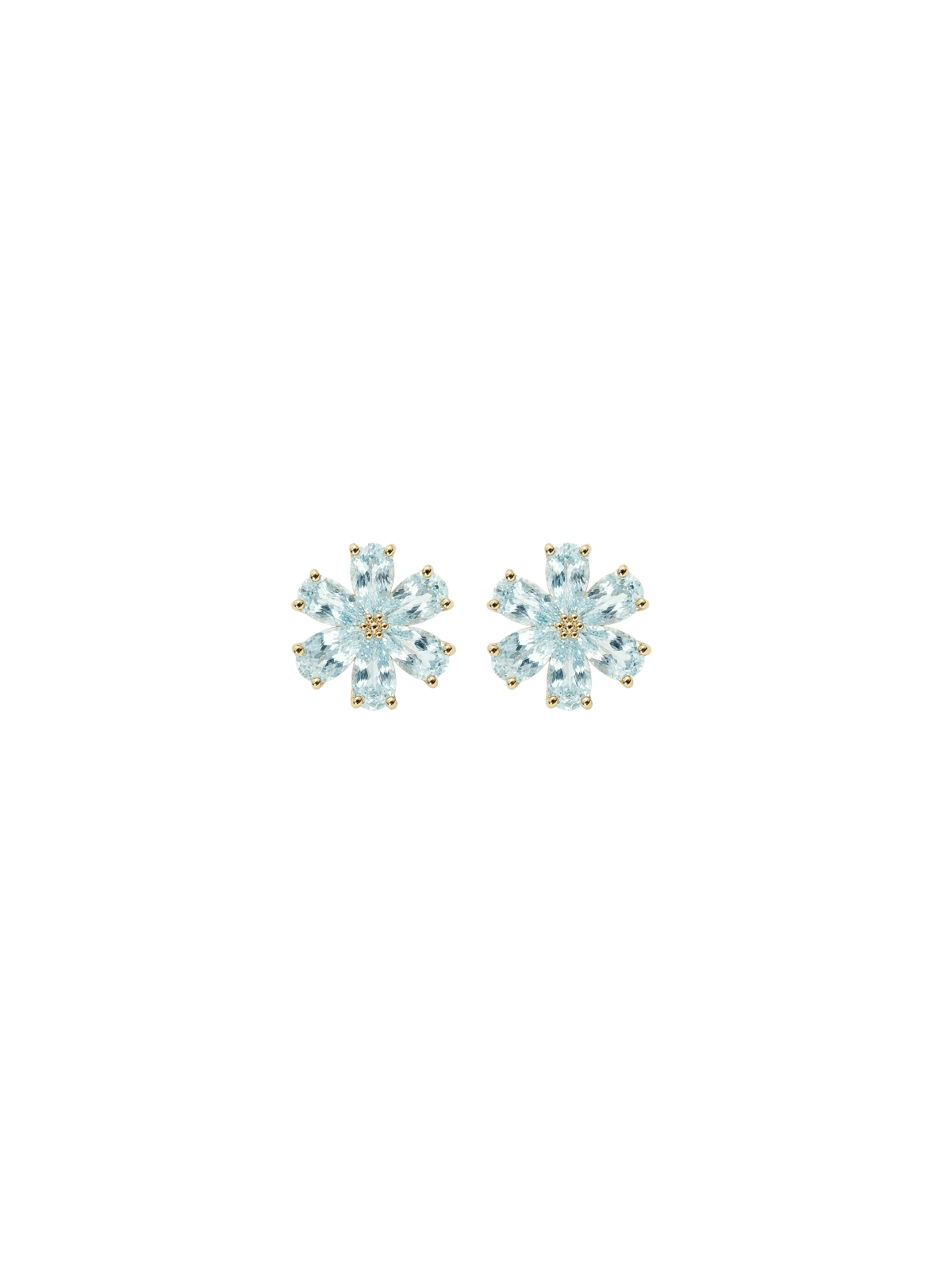 2.90ct Aquamarine Diamond 14K Gold Flower Stud Earrings
