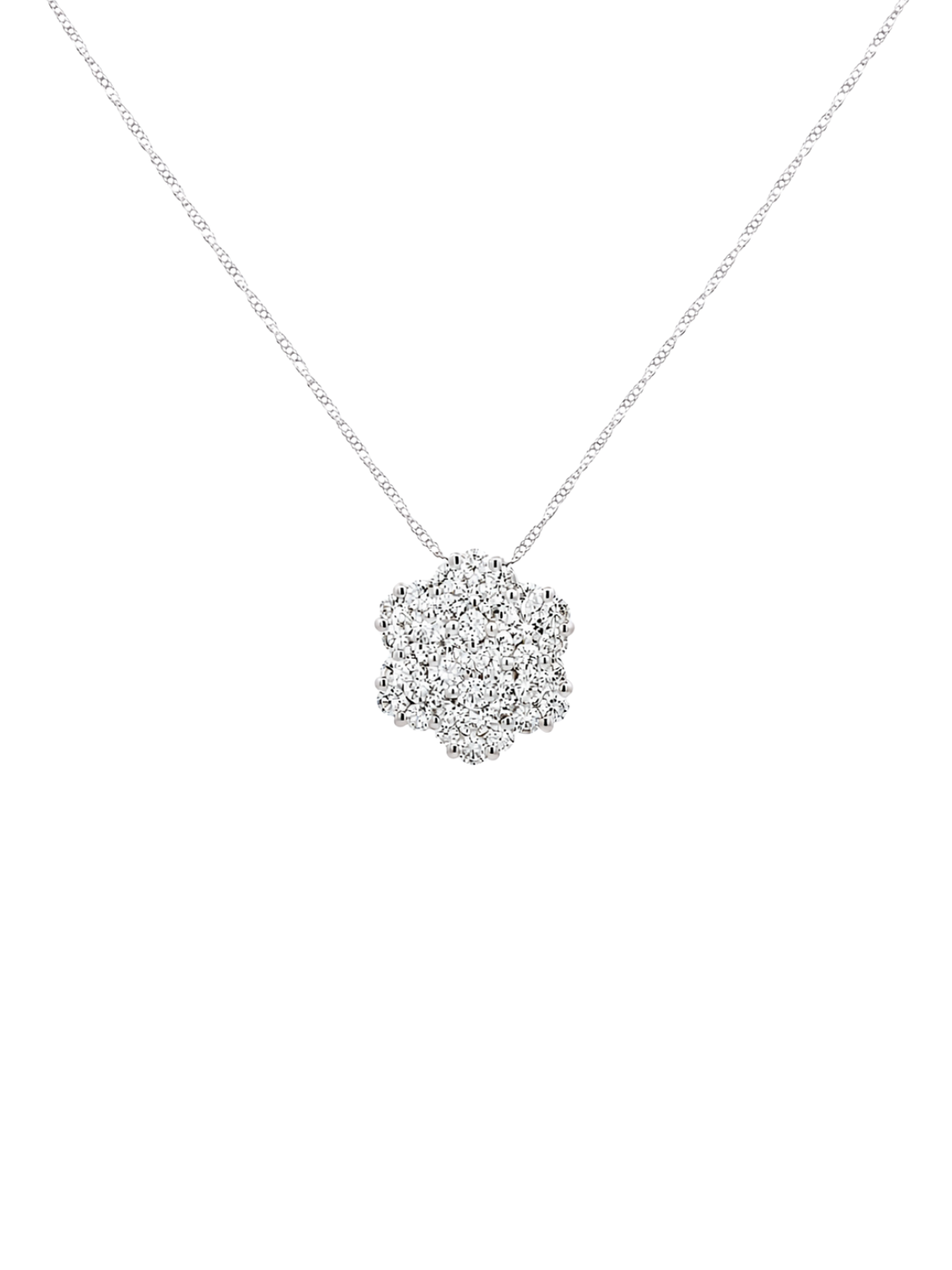 2.00ct Diamond 18K Gold Pave Flower Pendant Chain Necklace