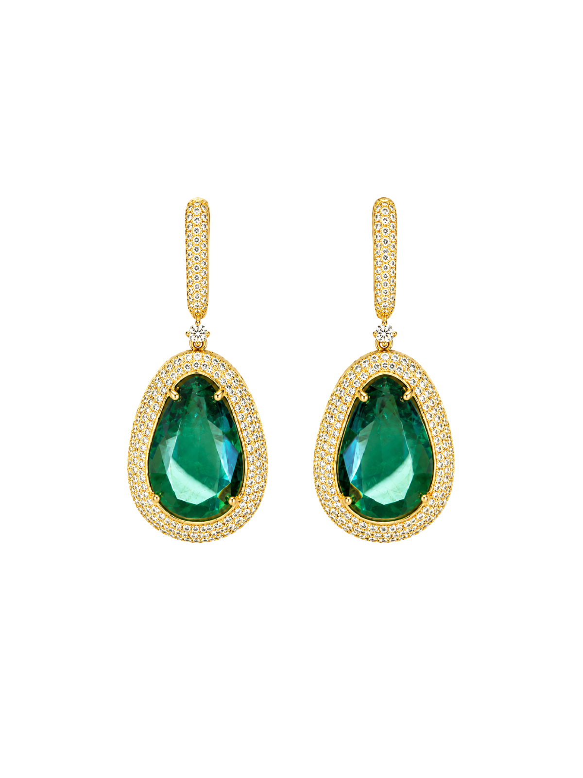 21.37ct Diamond Green Apatite 14K Gold Drop Earrings